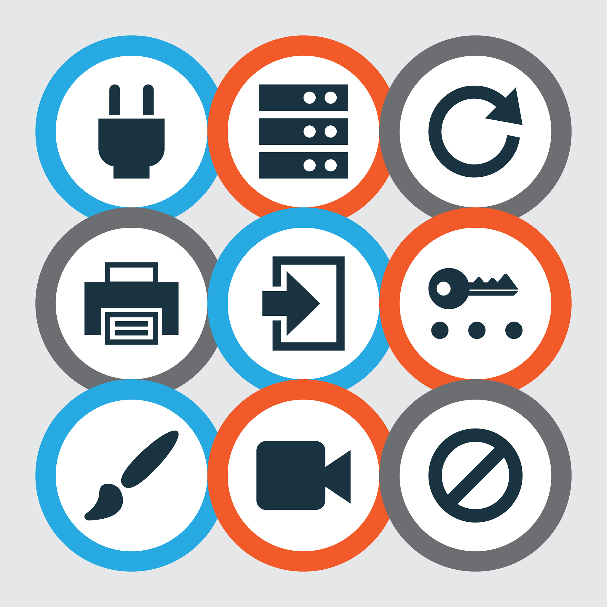 interface icons set with video reload log in and