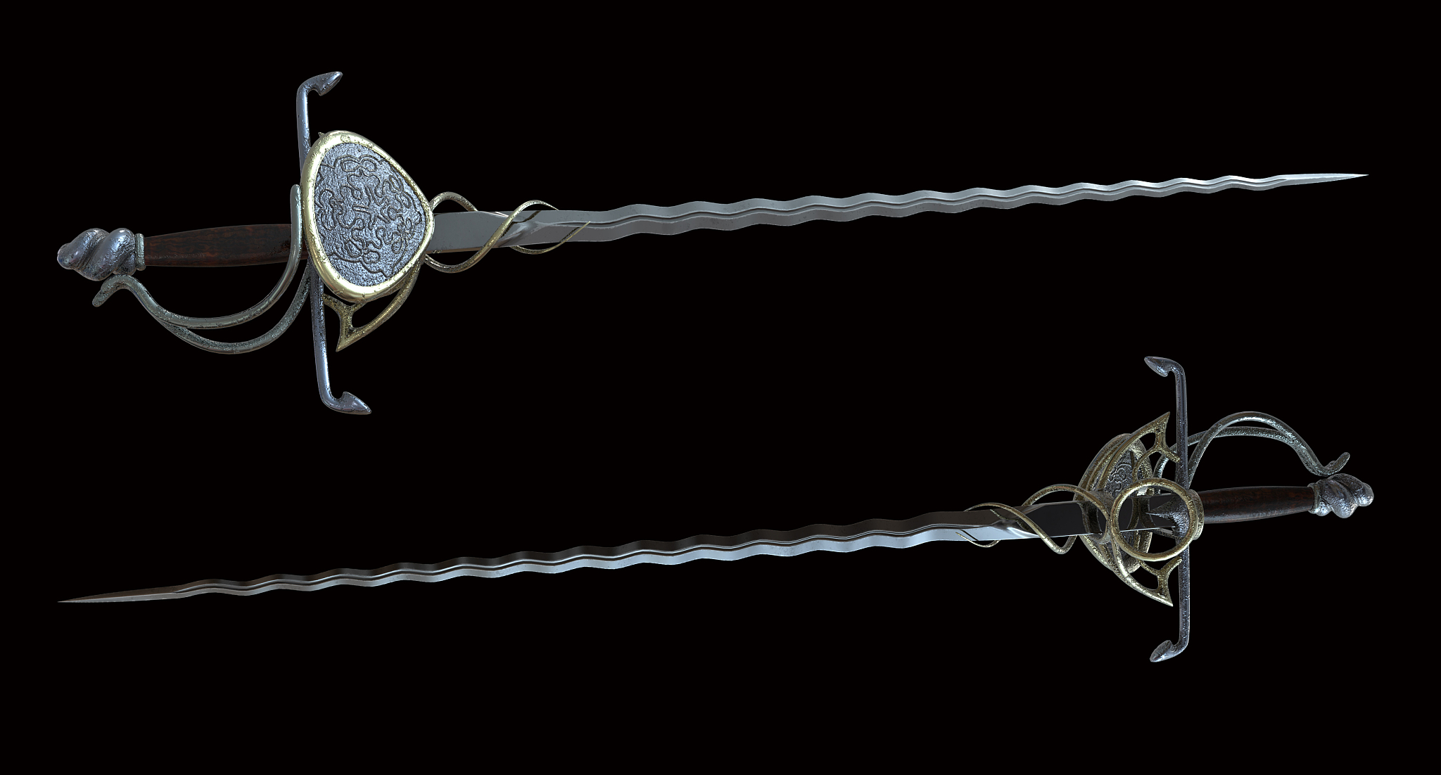 medieval weapons.3d illustration isolated on black background