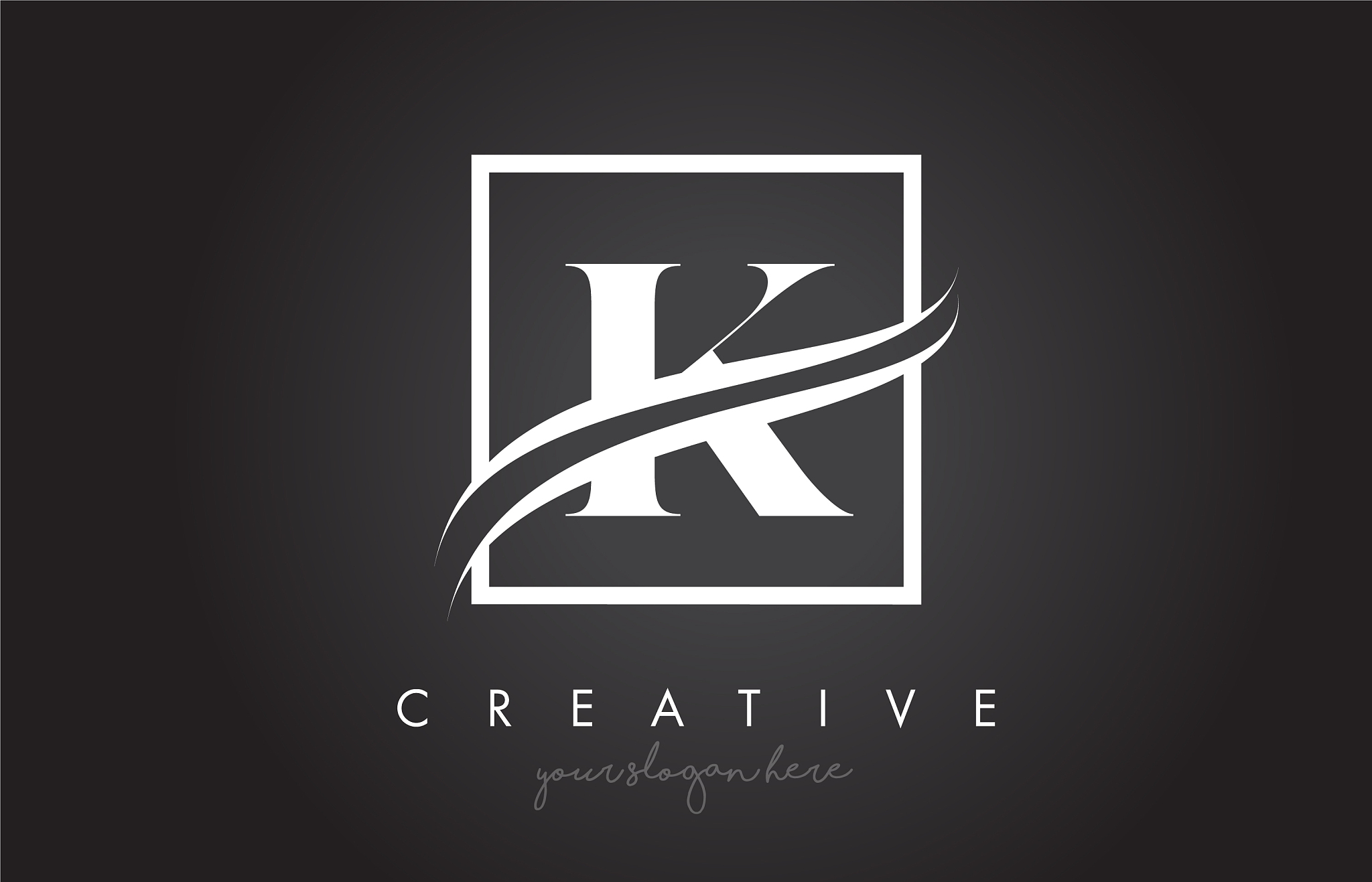 k letter logo design with square swoosh border