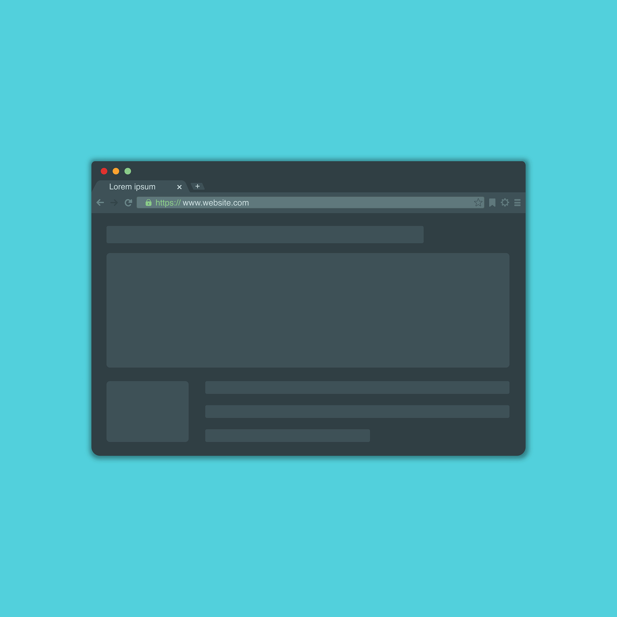 modern dark mode browser window design. web window screen mockup