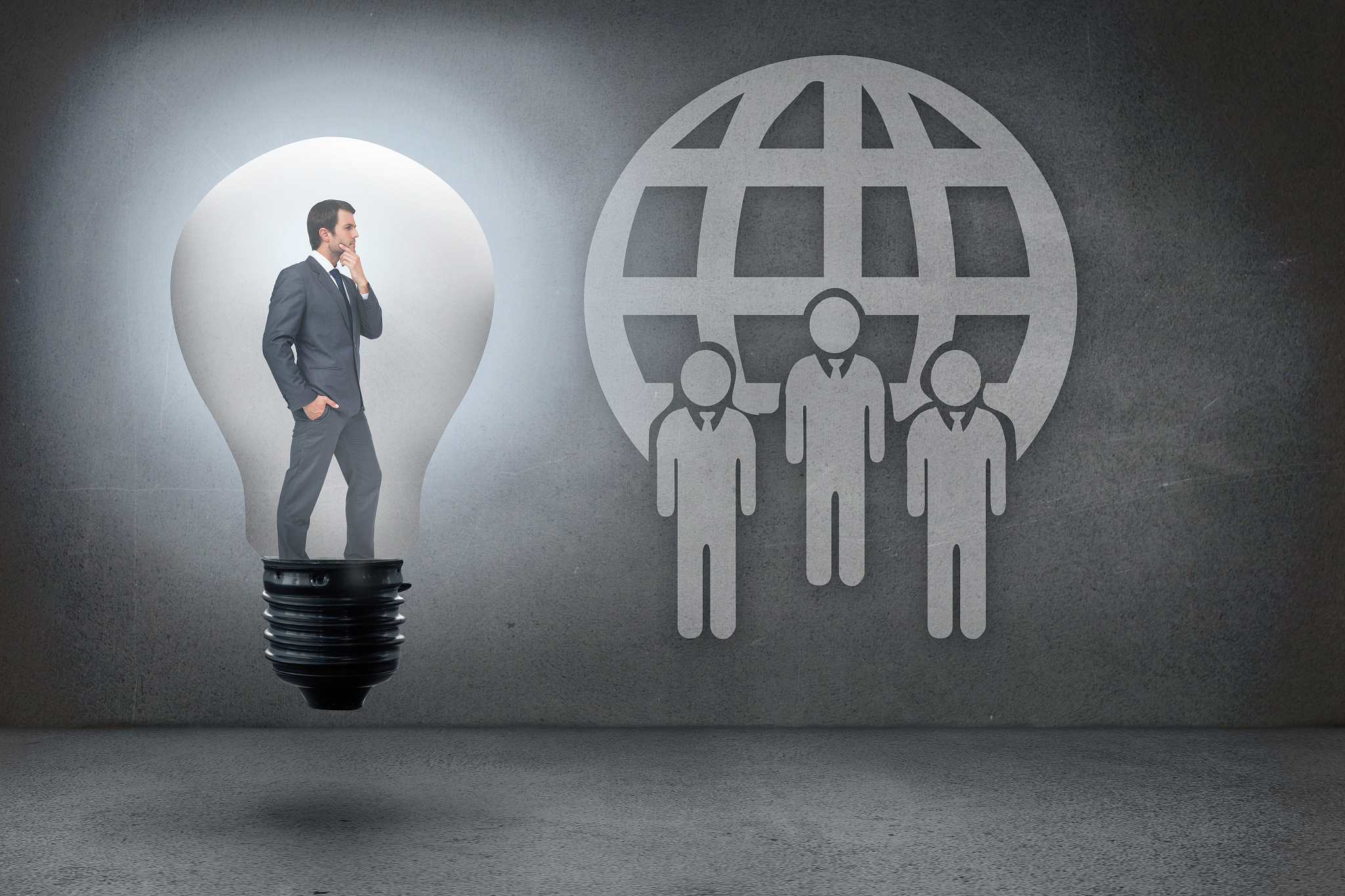 composite image of thinking businessman in light bulb