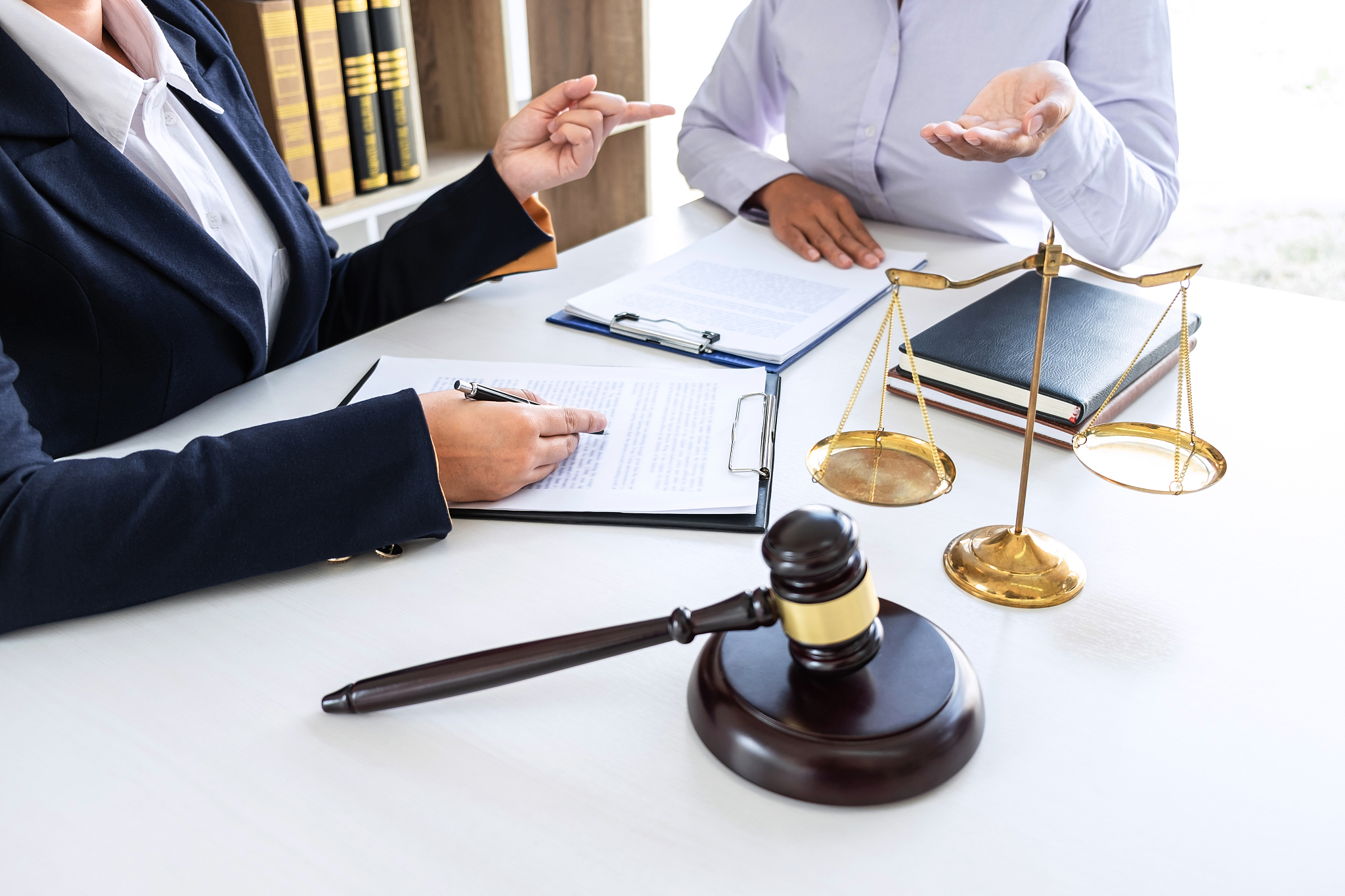 professional female lawyer discussing negotiation legal case wit