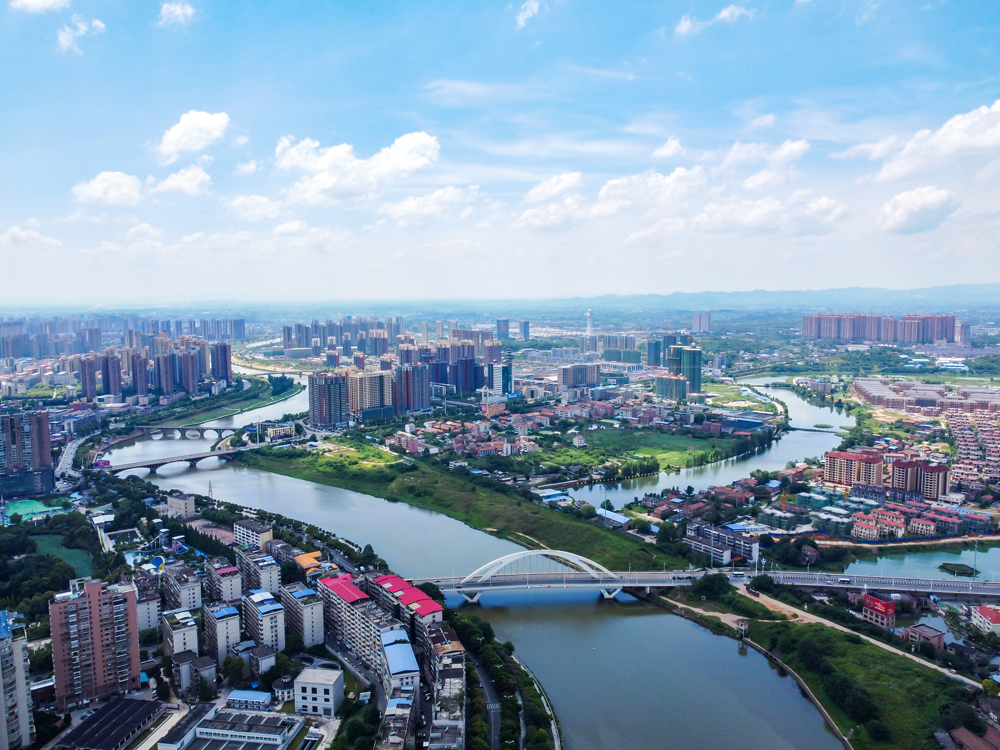 航拍湖南衡阳城市风光