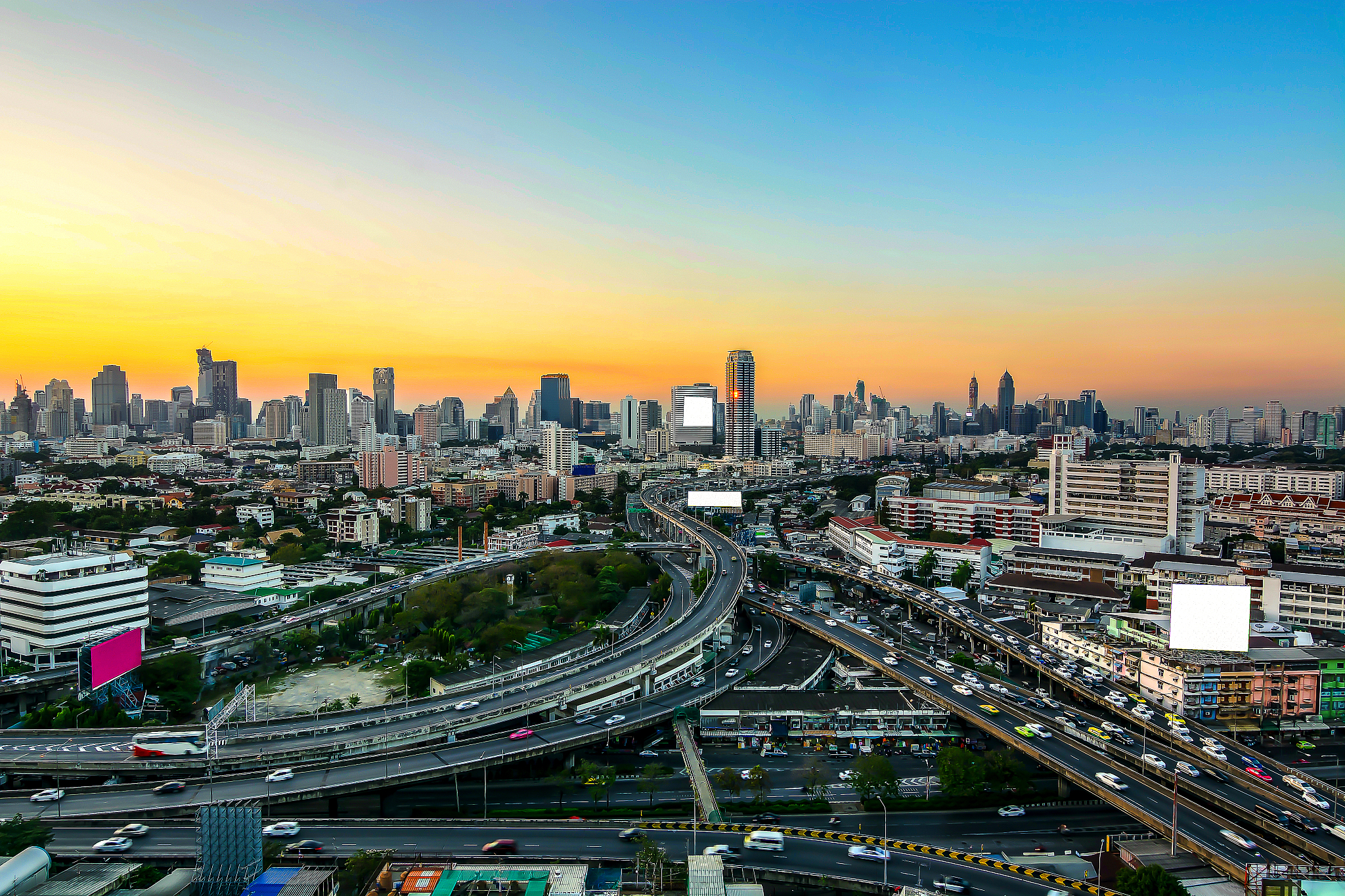 bangkok expressway and highway top view during twilight time, th