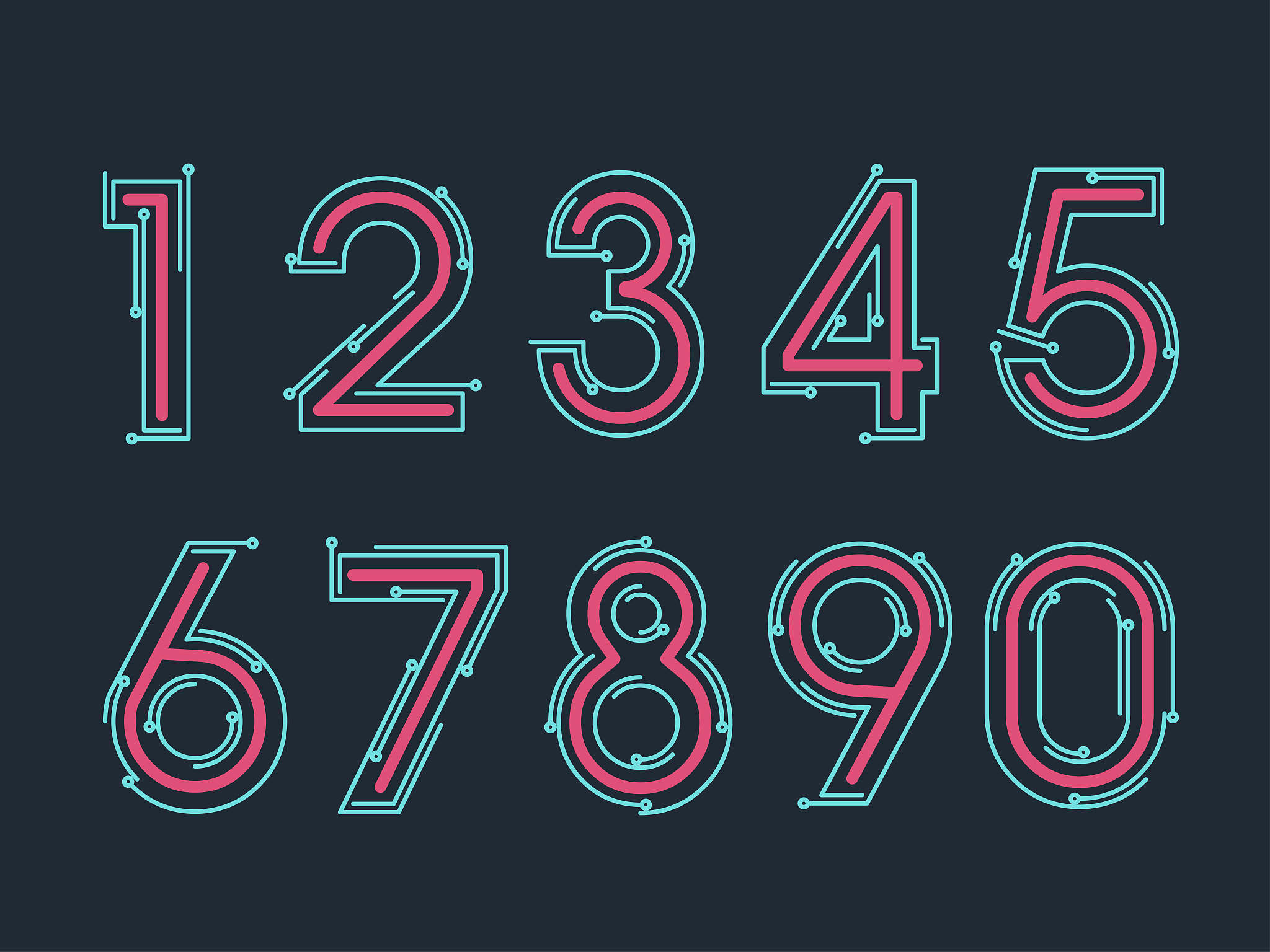 (element) set of ten numbers form zero to nine, number flat desi