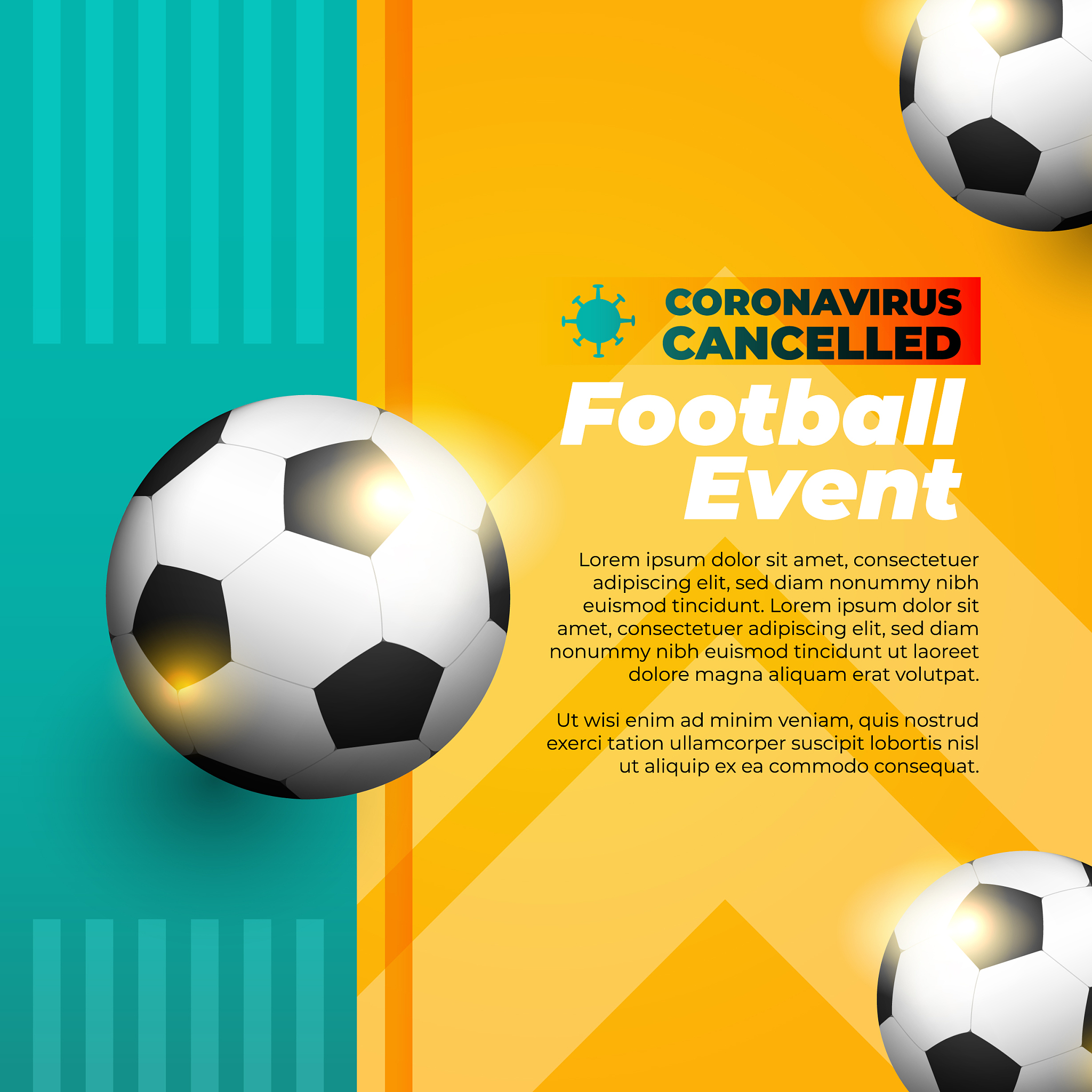 soccer sports event canceled flyer or banner