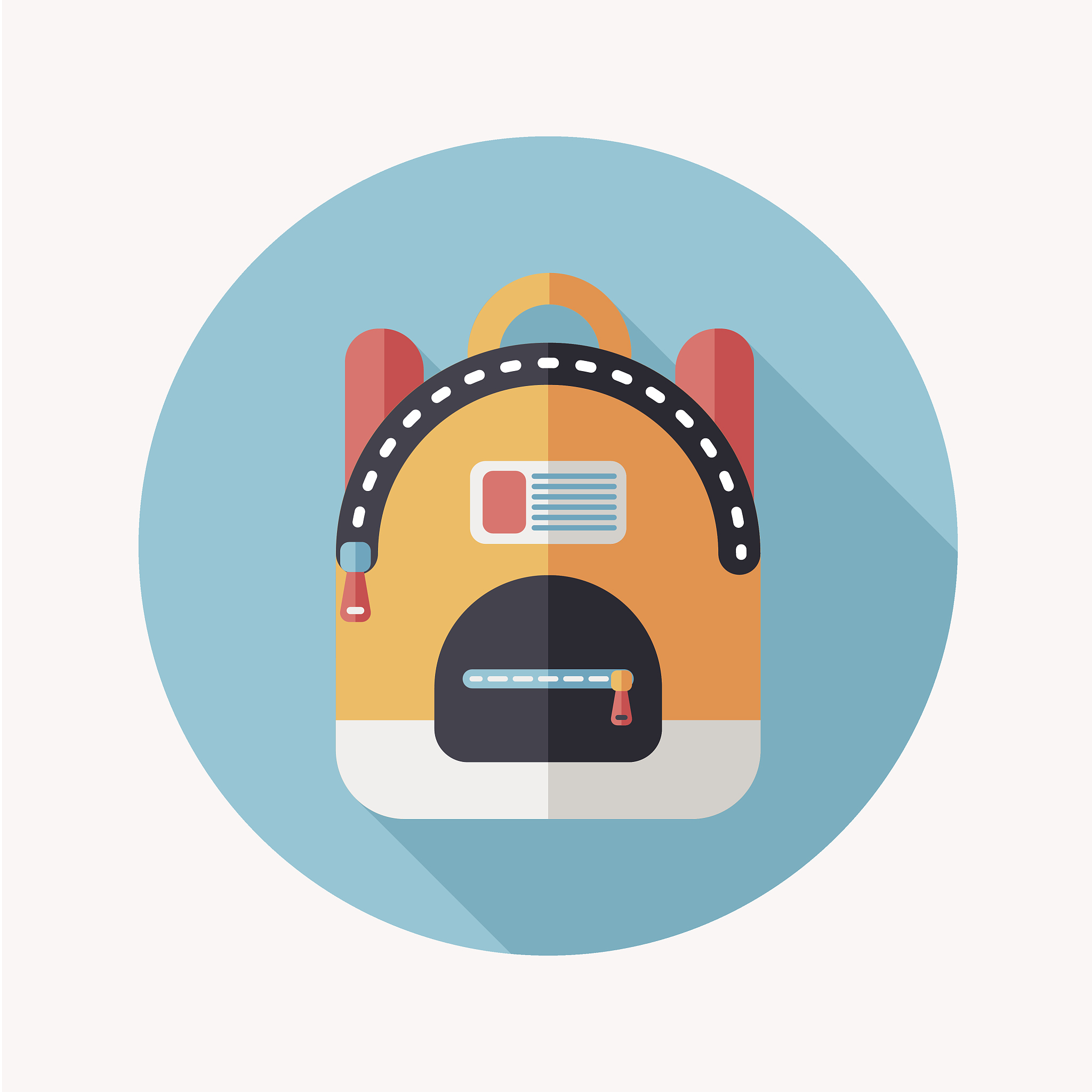 backpack flat icon with long shadow