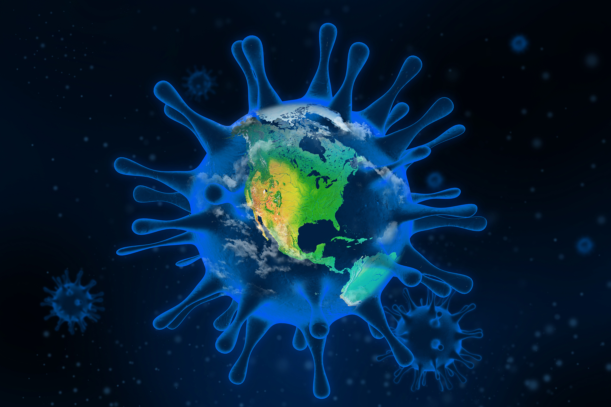 microscopic view of a virus infected earth.