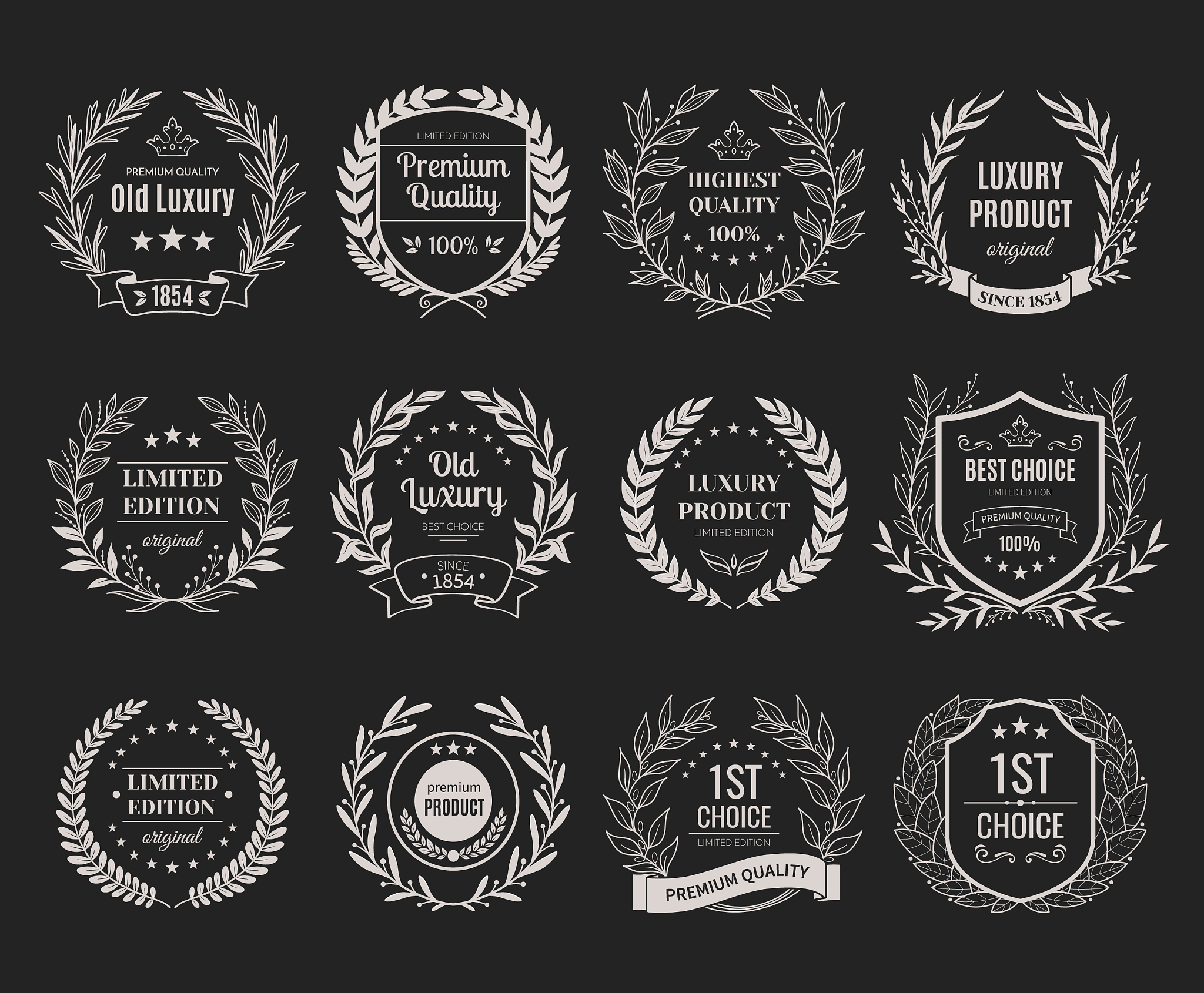 silver awards emblems realistic set
