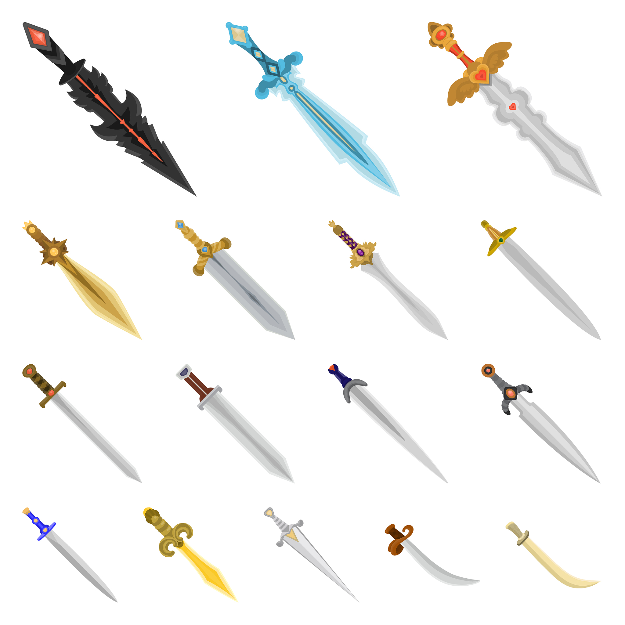 isolated object sword and dagger icon set of