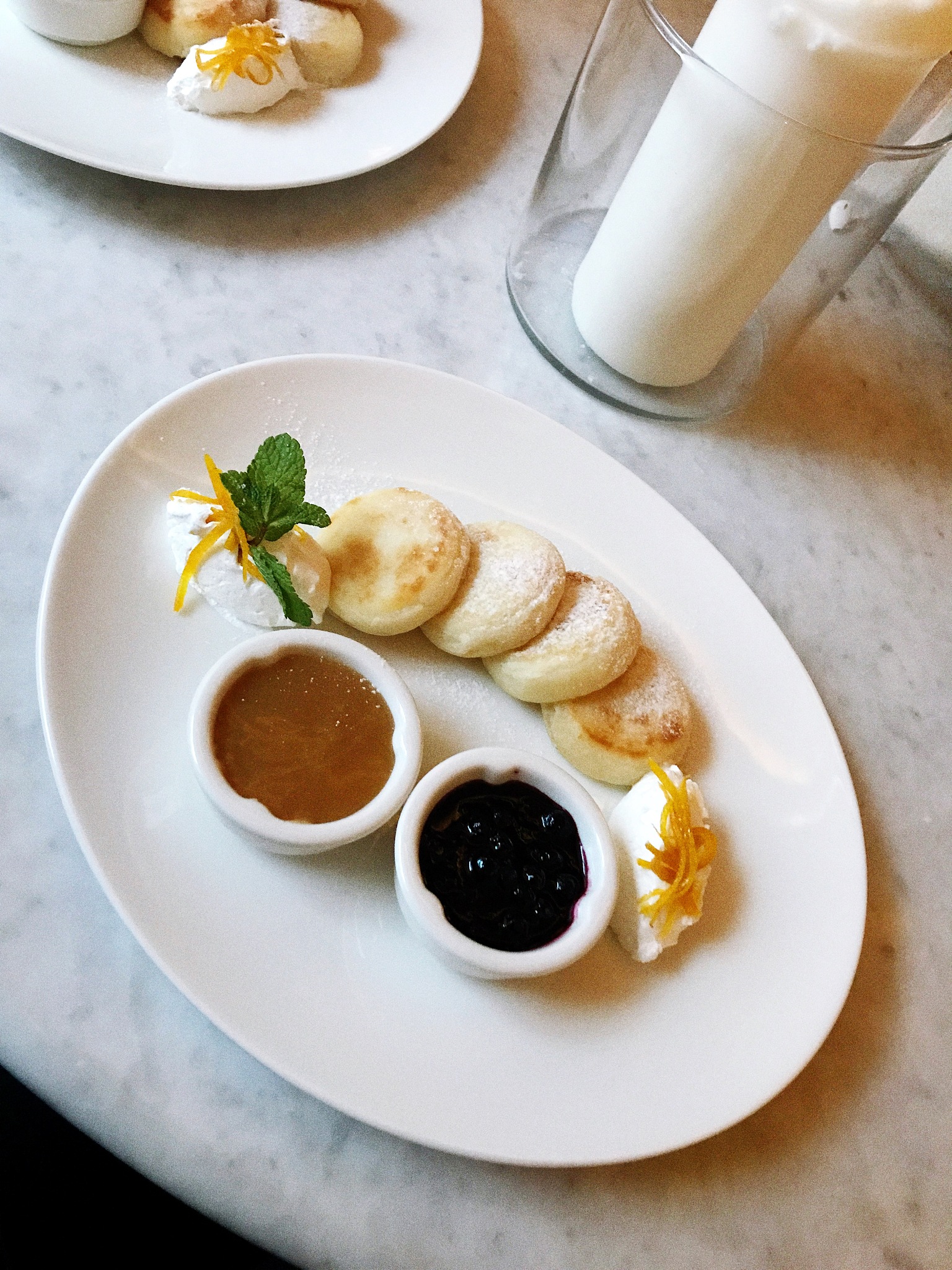 high angle view of food and drink served on table