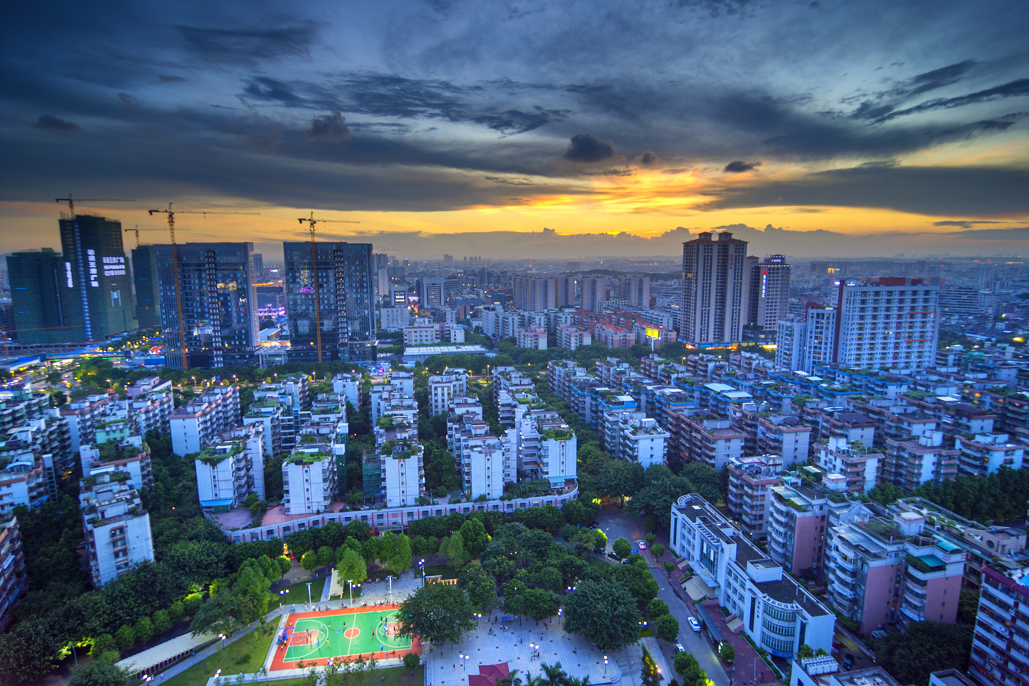 the sunset of the city