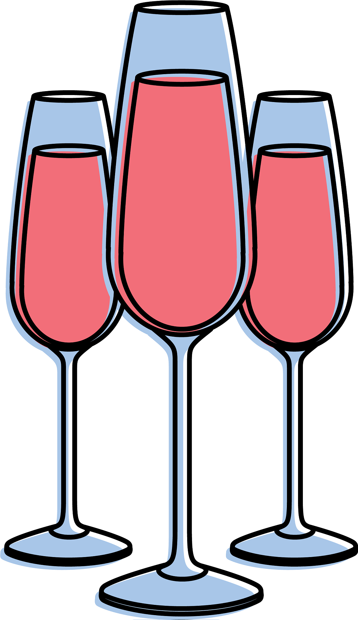 three glasses with champagne alcohol liquid
