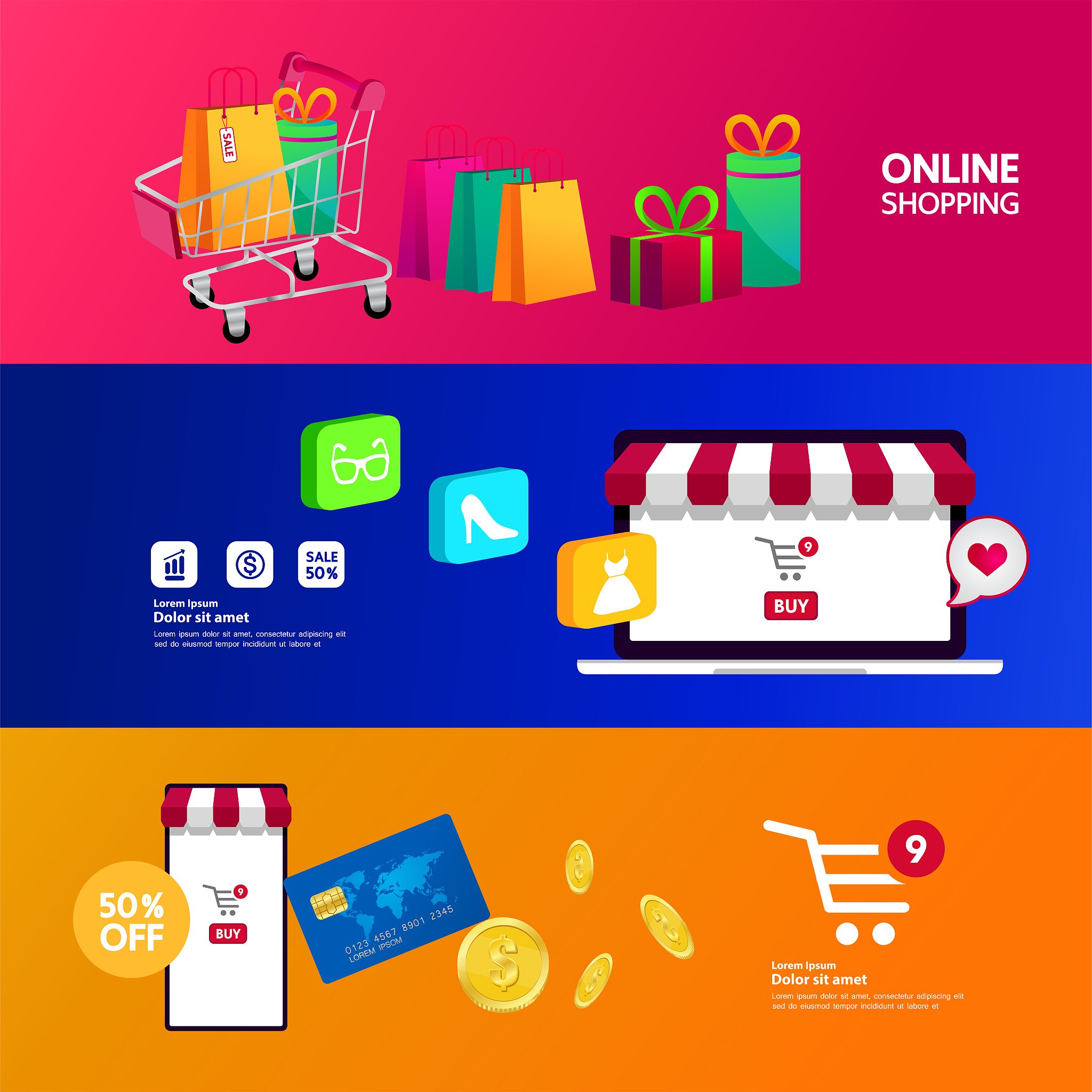 shopping online on website or mobile application vector illustra