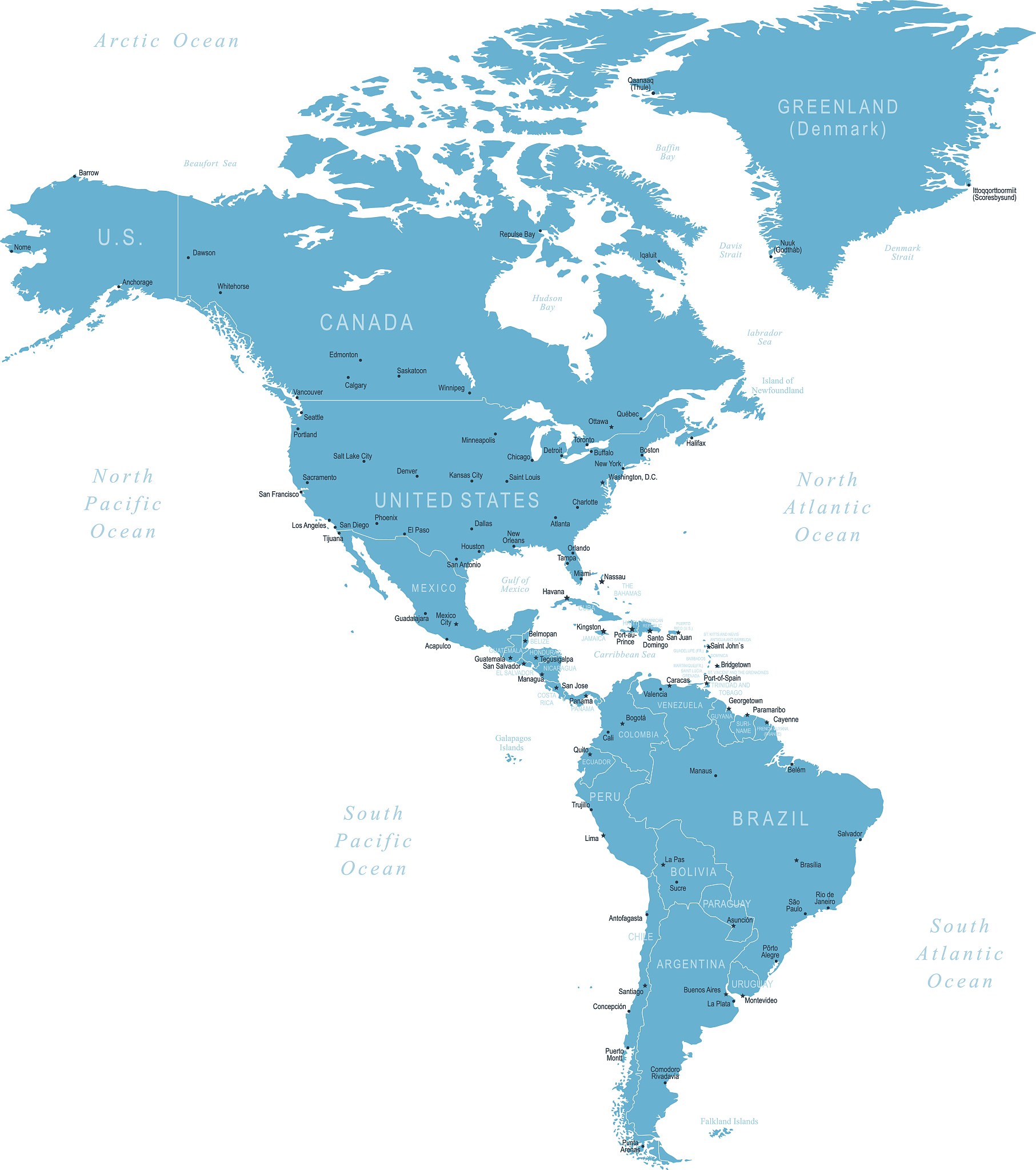 map of north and south america