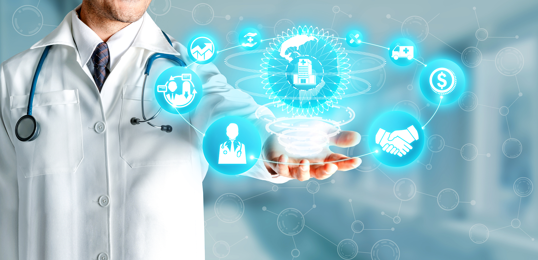 health insurance concept - doctor in hospital with health insura