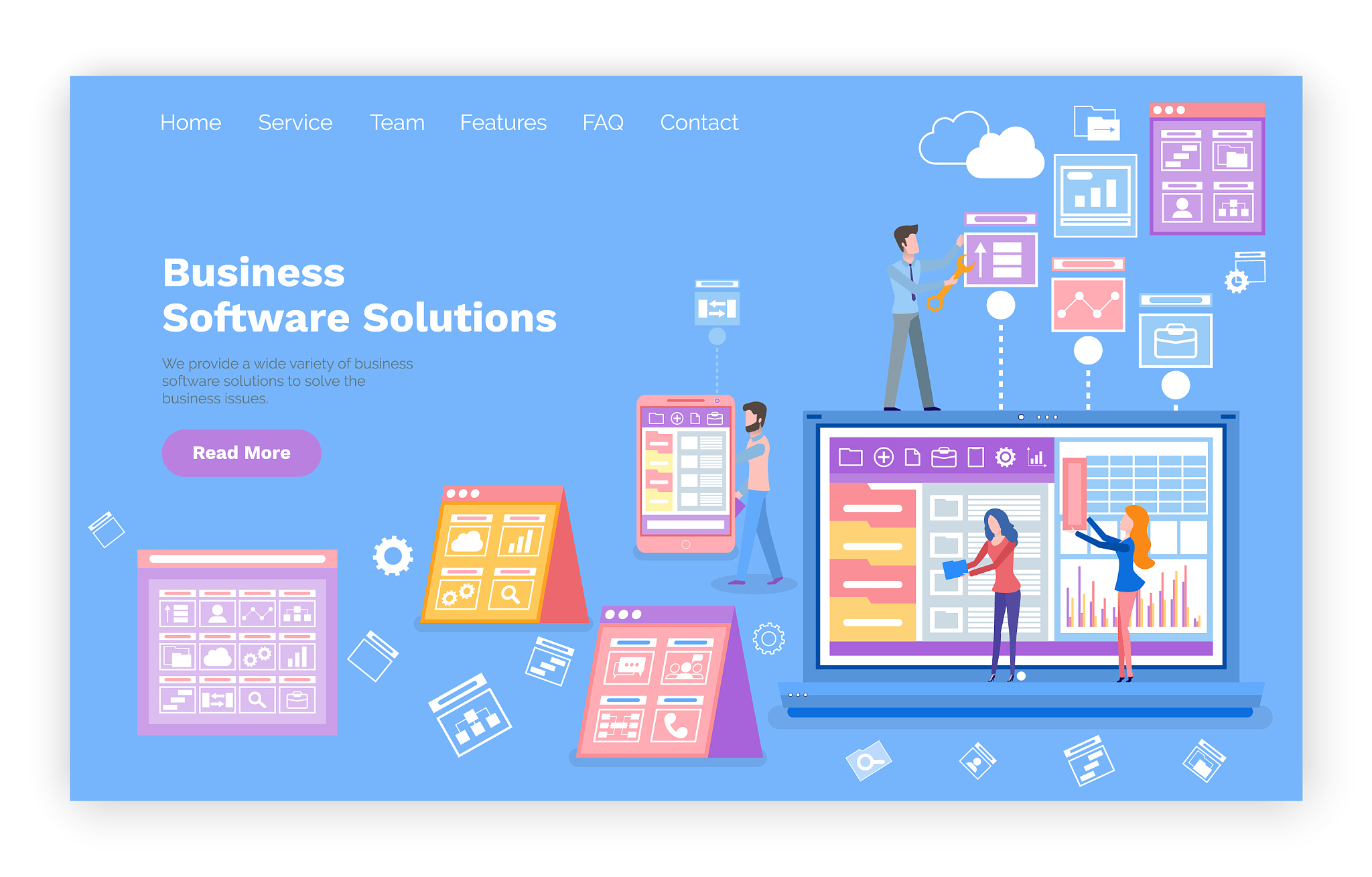 business software solution web page with text