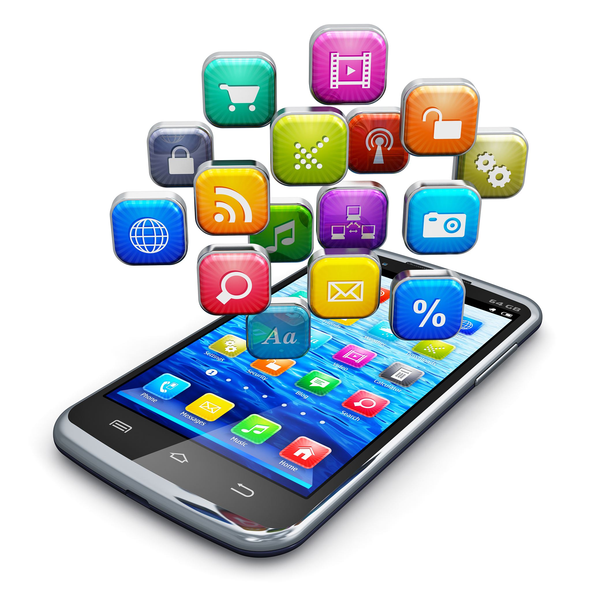 smartphone with different square icons directly above
