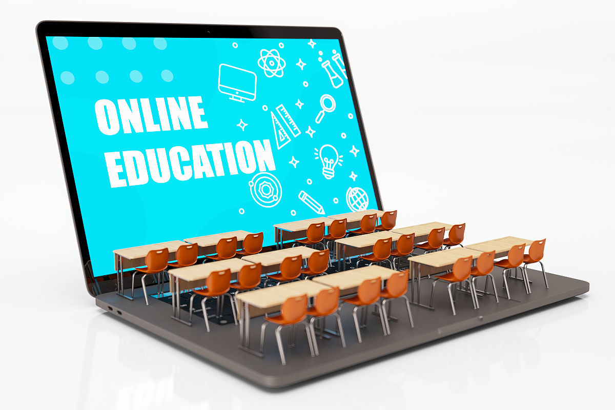 在线教育e-learning概念微型笔记本教室