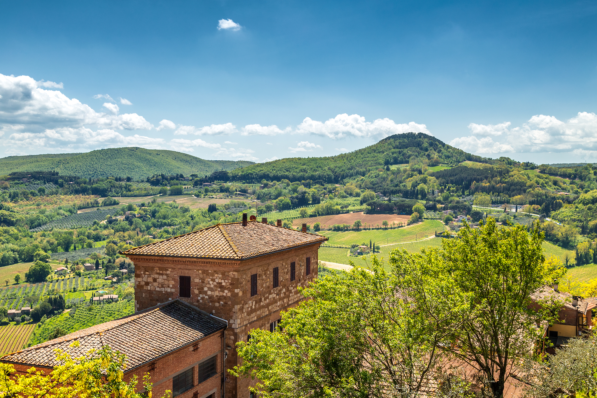 view from montepulciano town to the surrounding countryside.