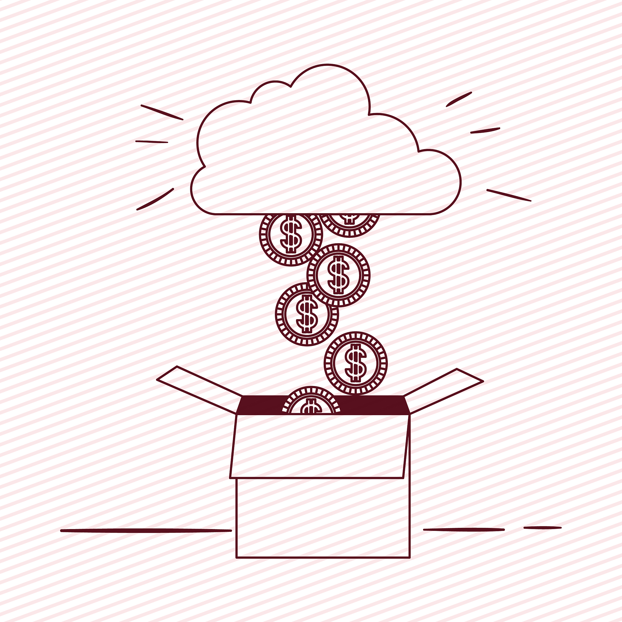 coins cash money with cloud and box