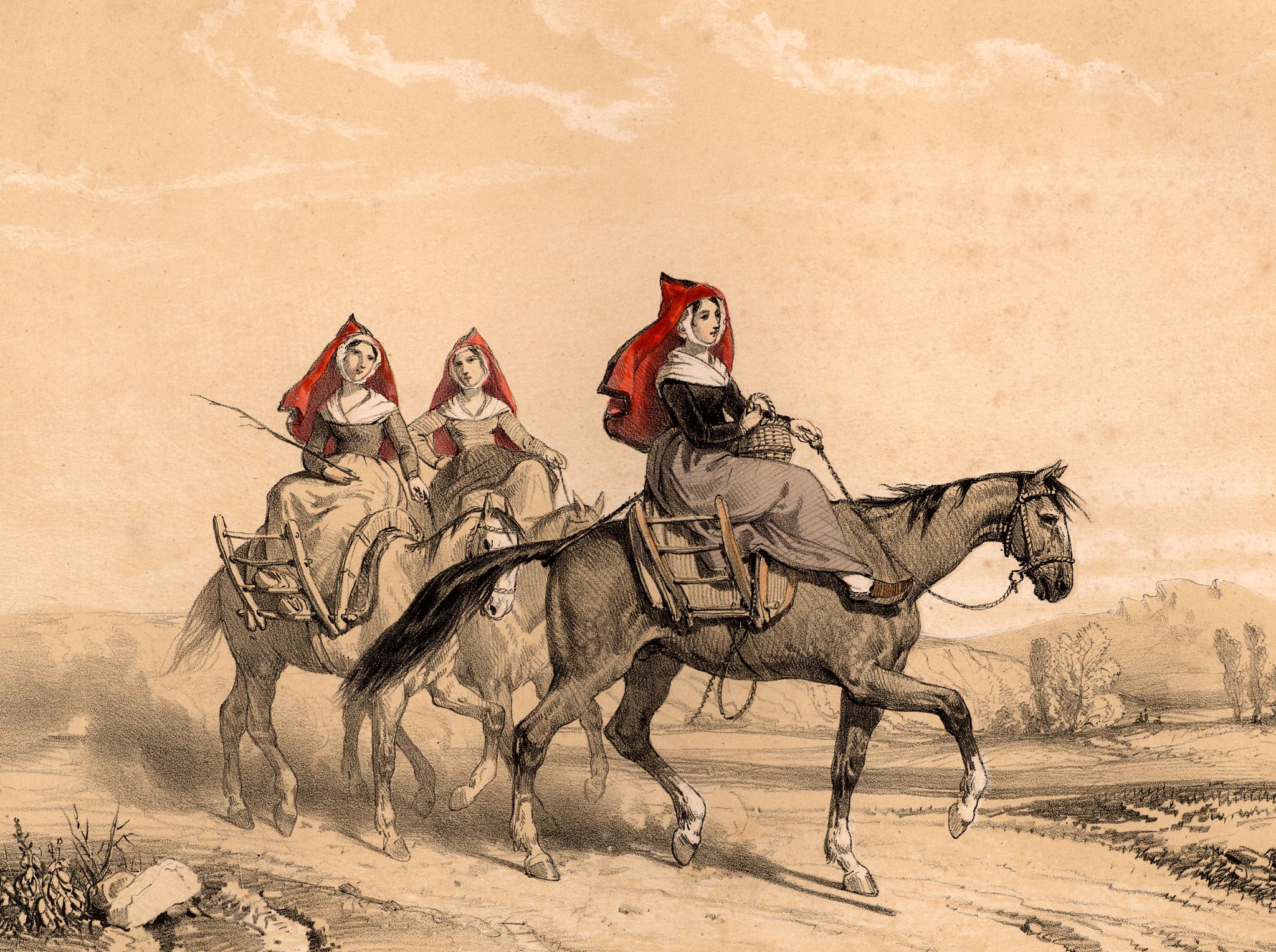women firewood sellers from bareges, french pyrenees, 1840