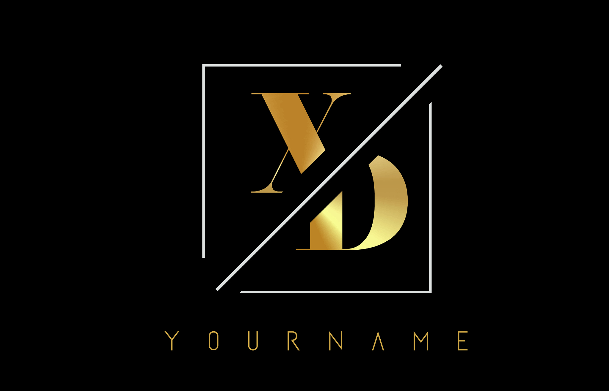 xd golden letter logo with cutted and intersected