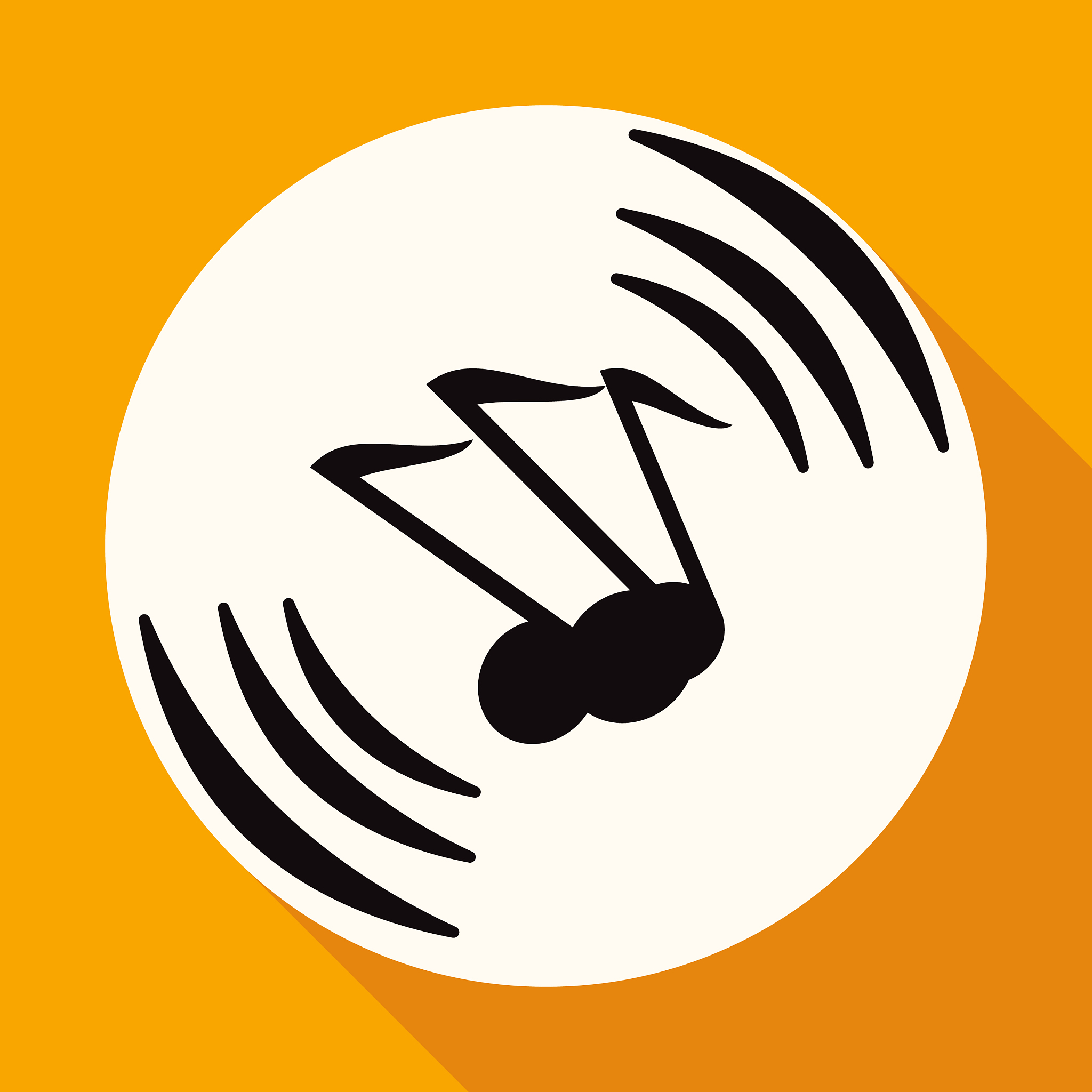 icon music on white circle with a long shadow