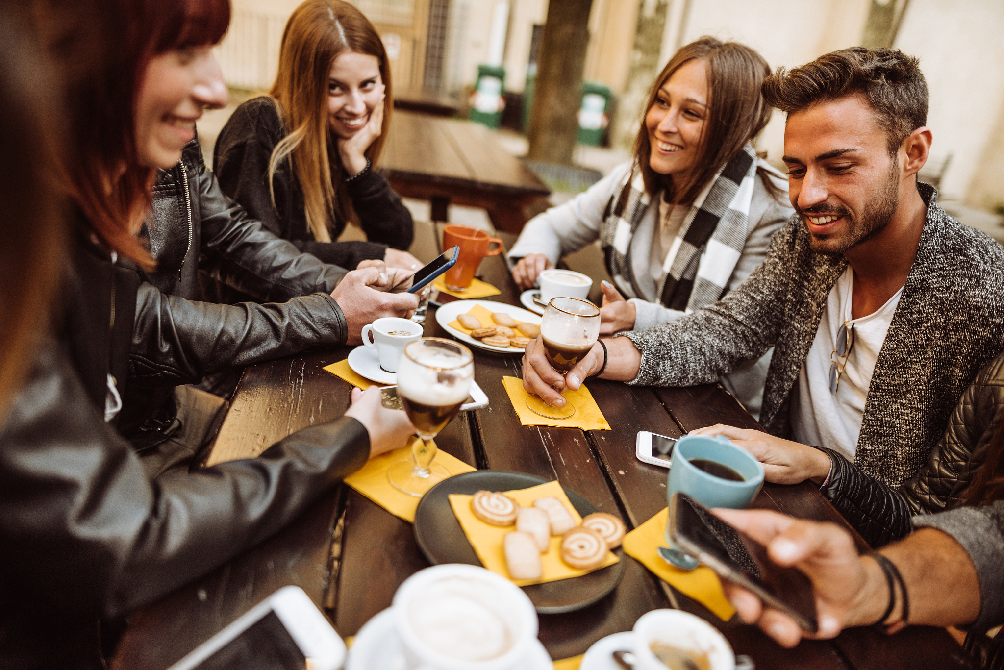 correct the sentence Most of the time we simply meet up at a cafe have a cup of coffee and have some casual conversation We also enjoy having dinners together to savour good food and share stories