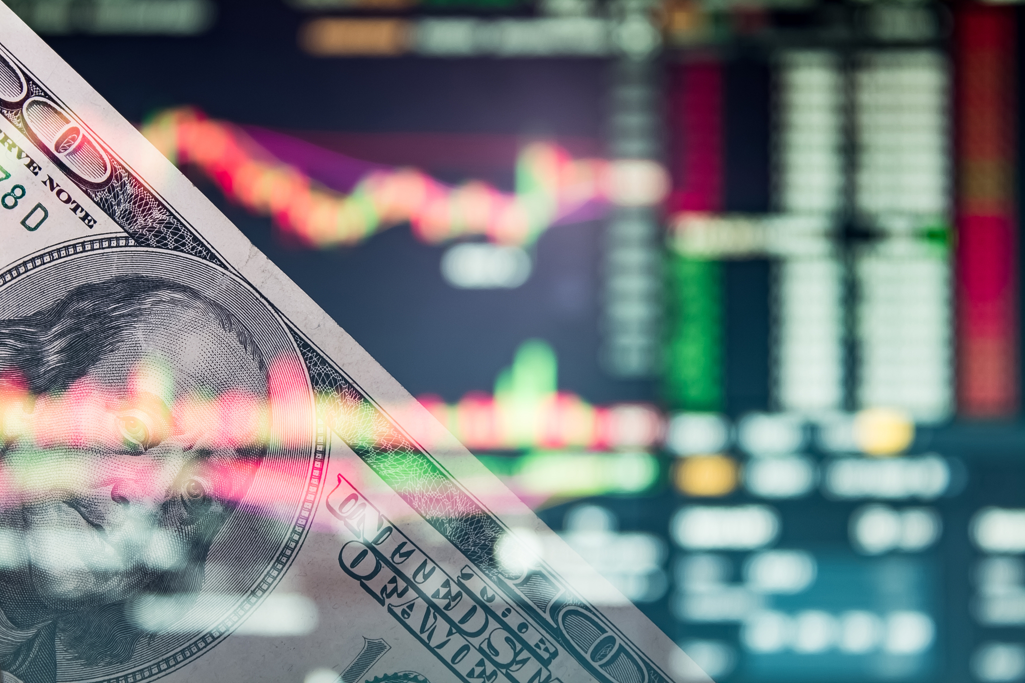 us dollar on a trading chart, stock exchange or currency market.