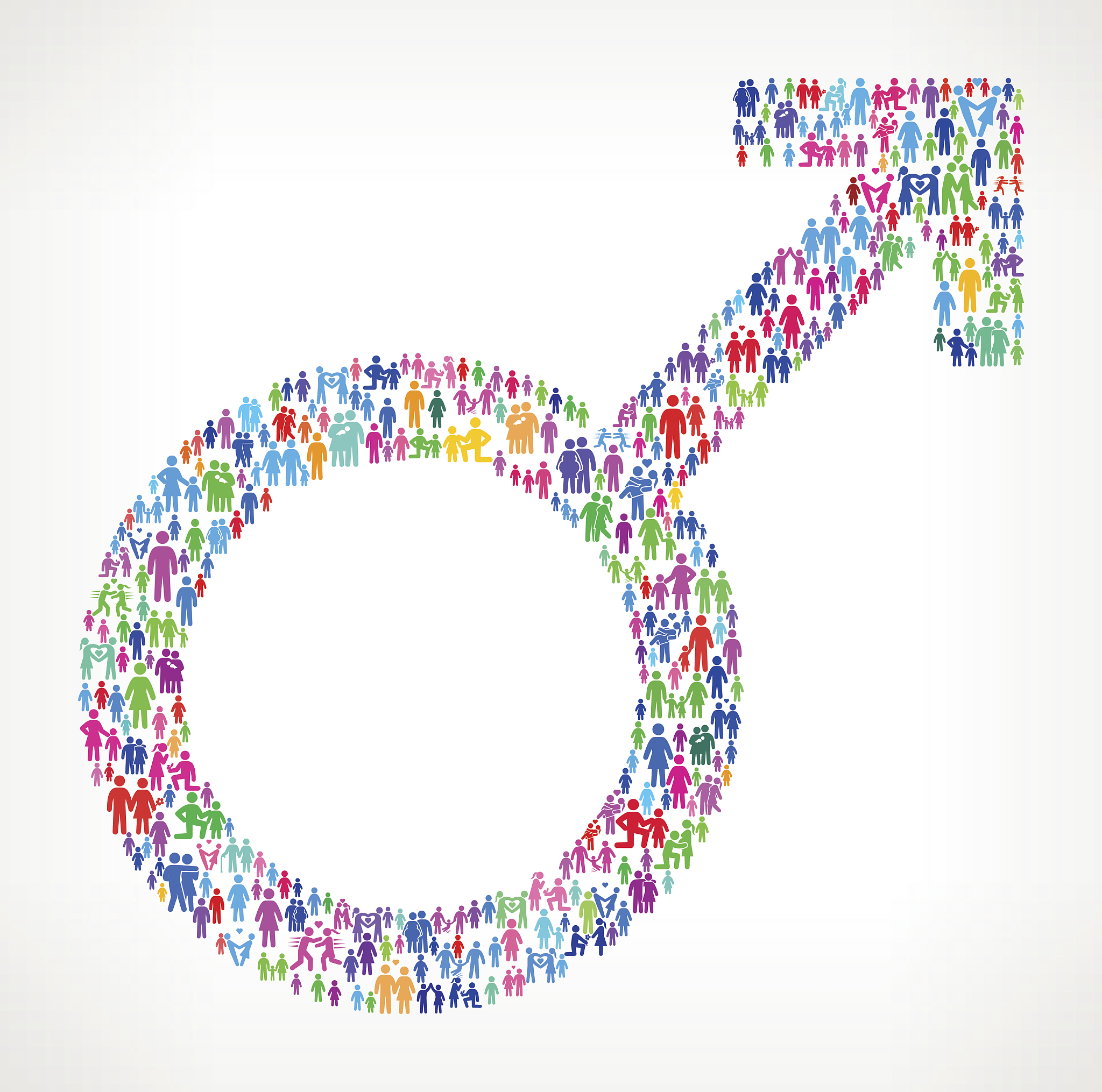 mars gender symbol on vector family pattern background