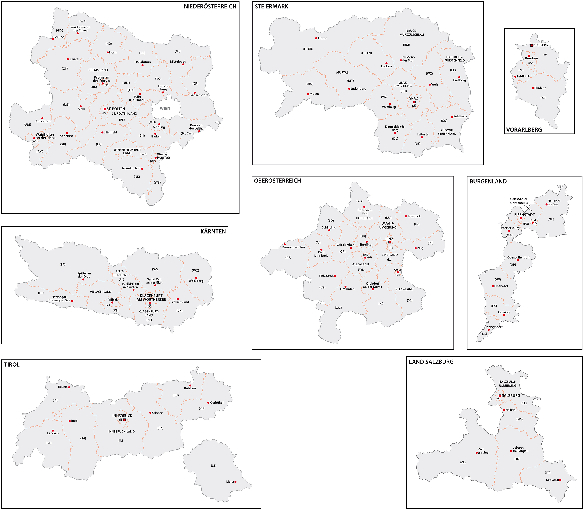 administrative maps of the austrian federal states
