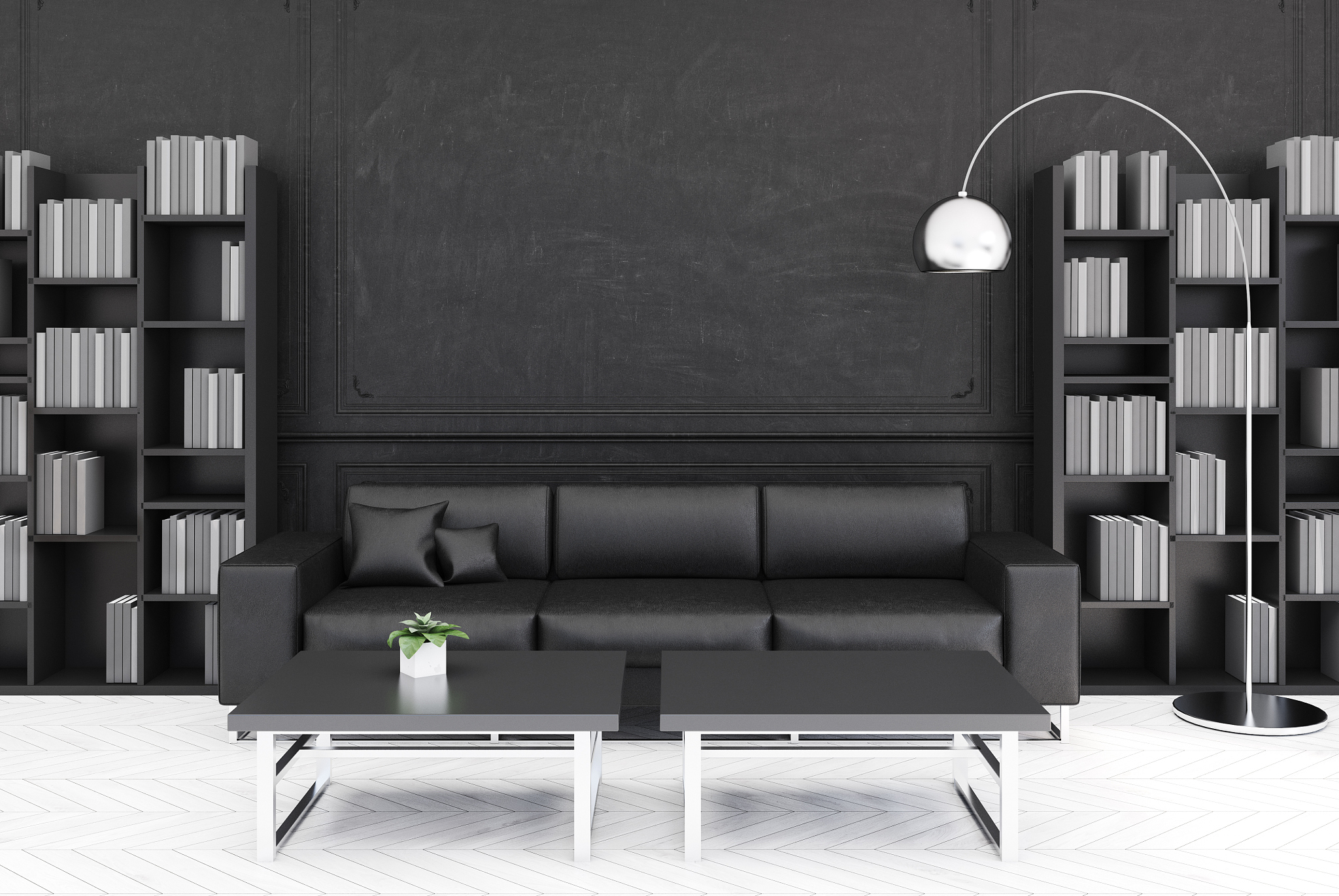 black living room, black sofa