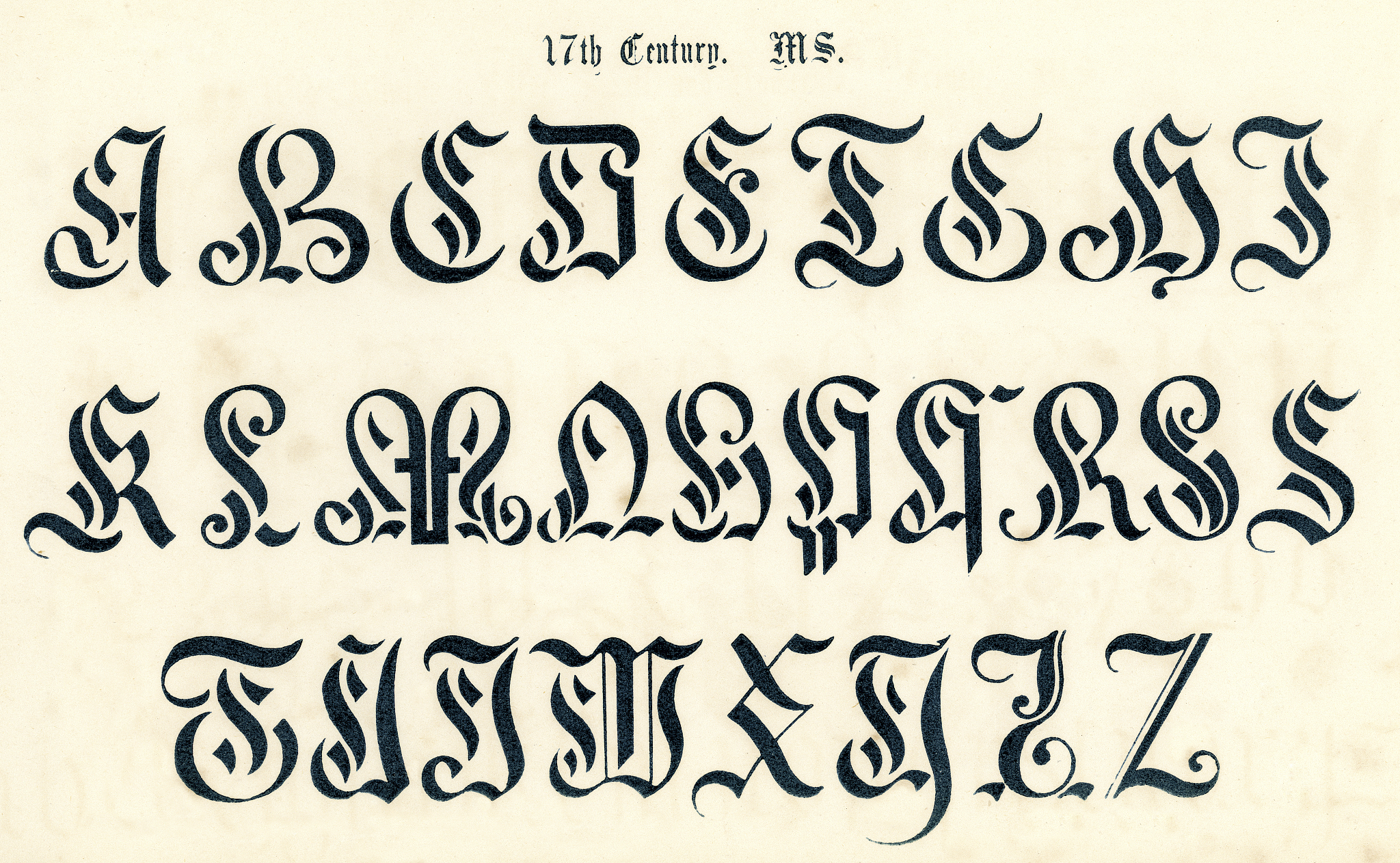 17th century script style alphabet