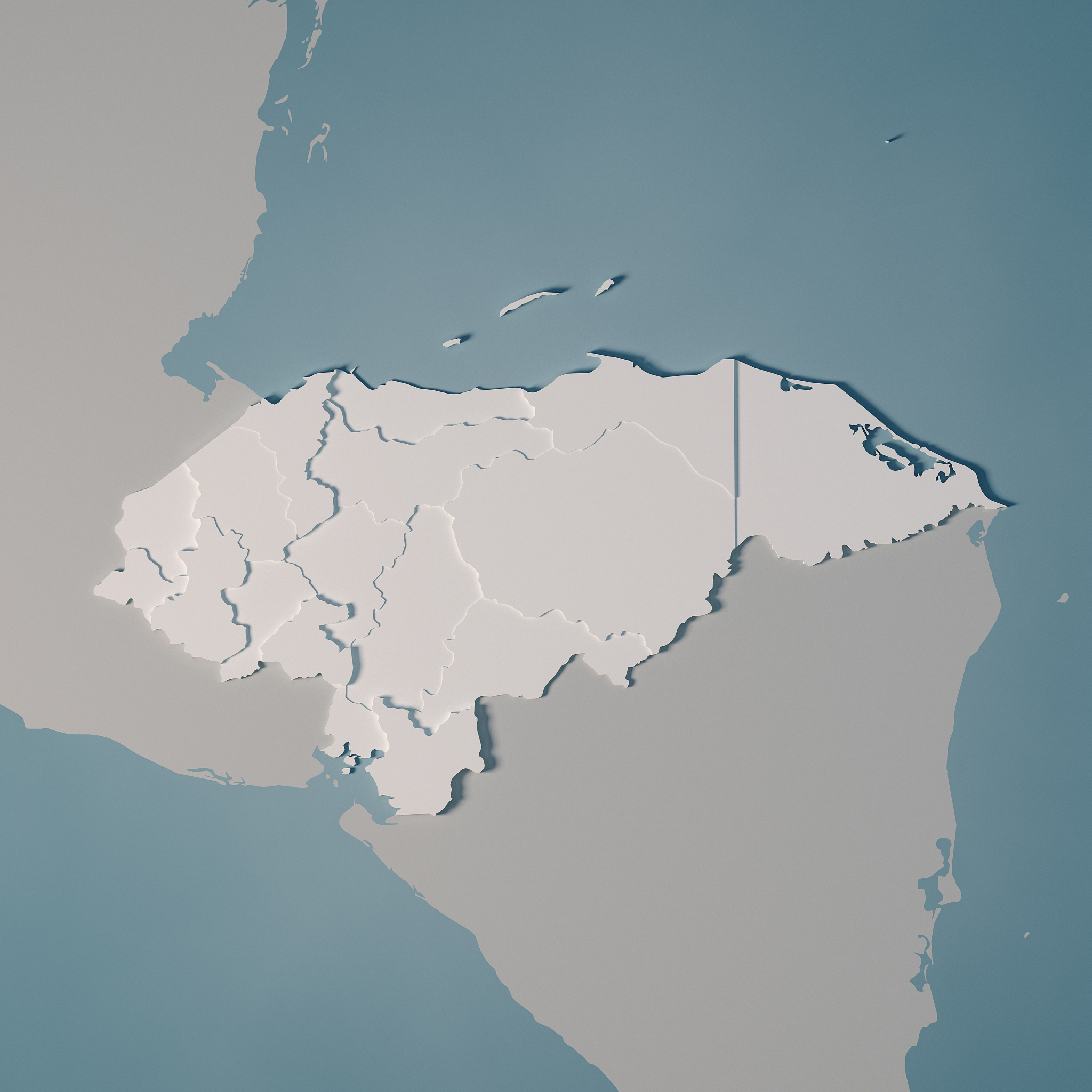 honduras country map administrative divisions 3d render