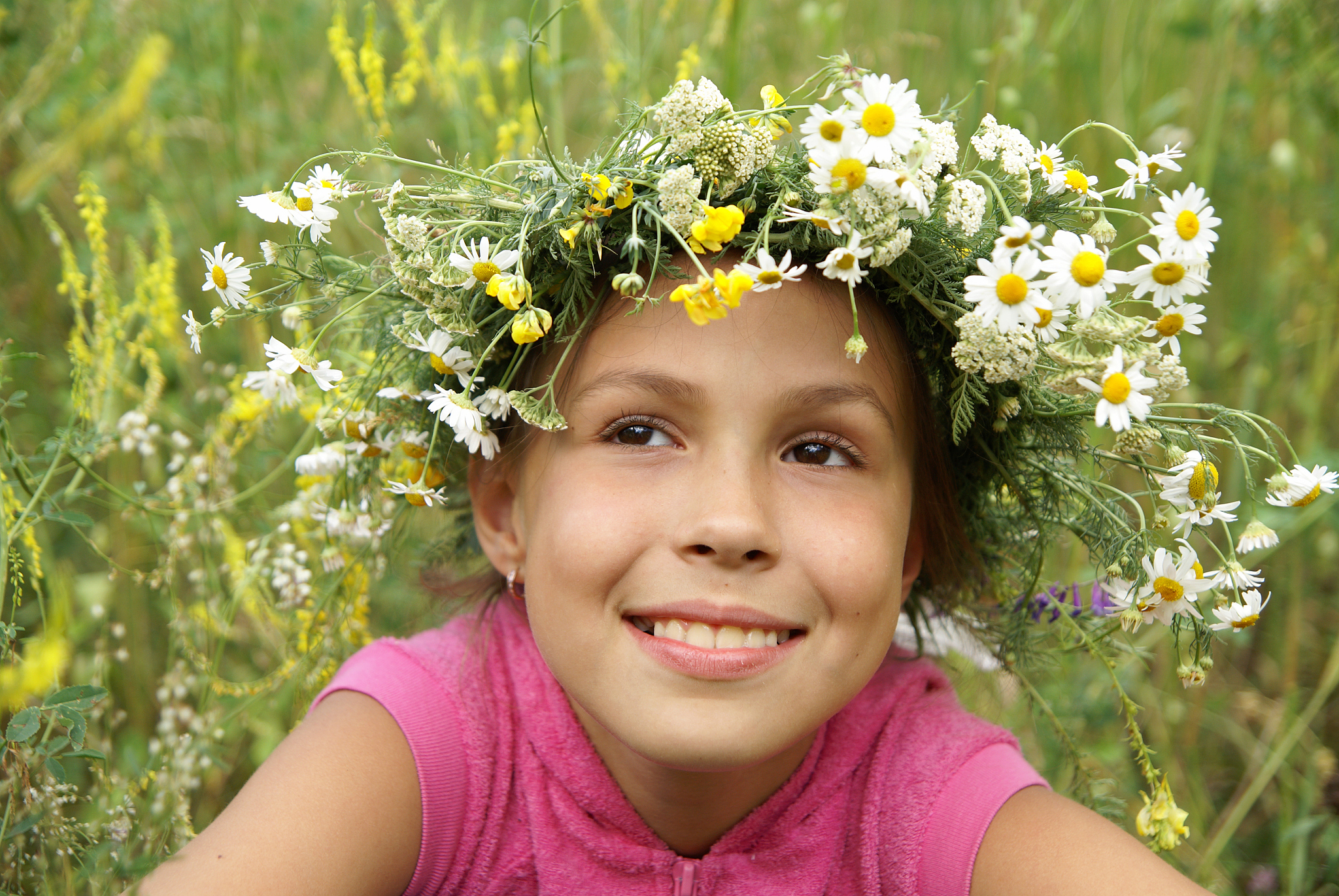 girl in field flower garland