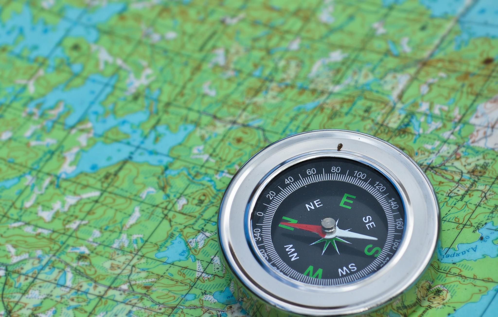 map with a compass.