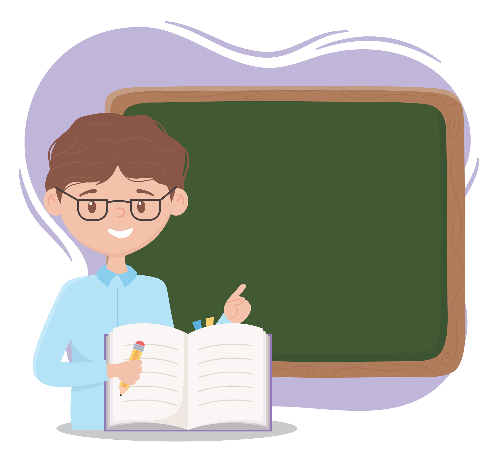 online education teacher with pencil books and