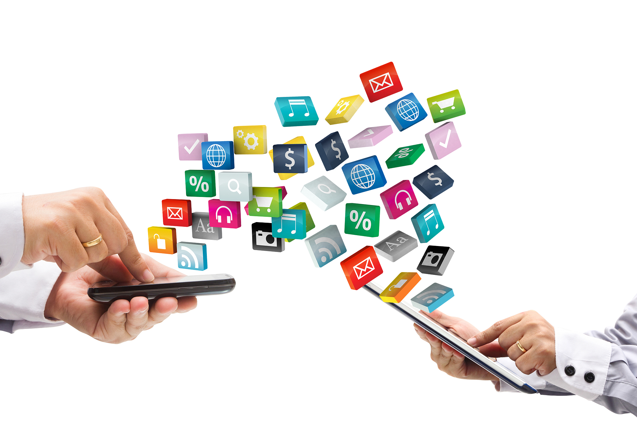 touch screen tablet with mobile phone of cloud application icon