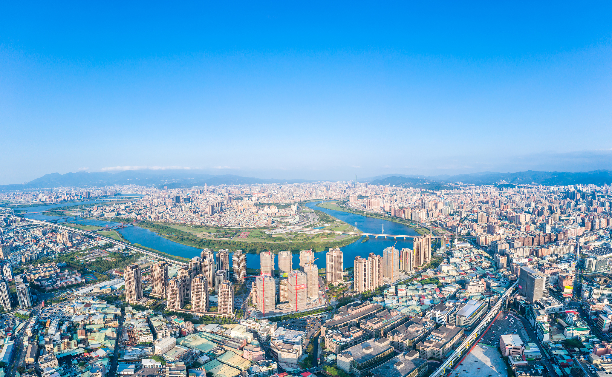 taipei city aerial view - asia business concept image, panoramic