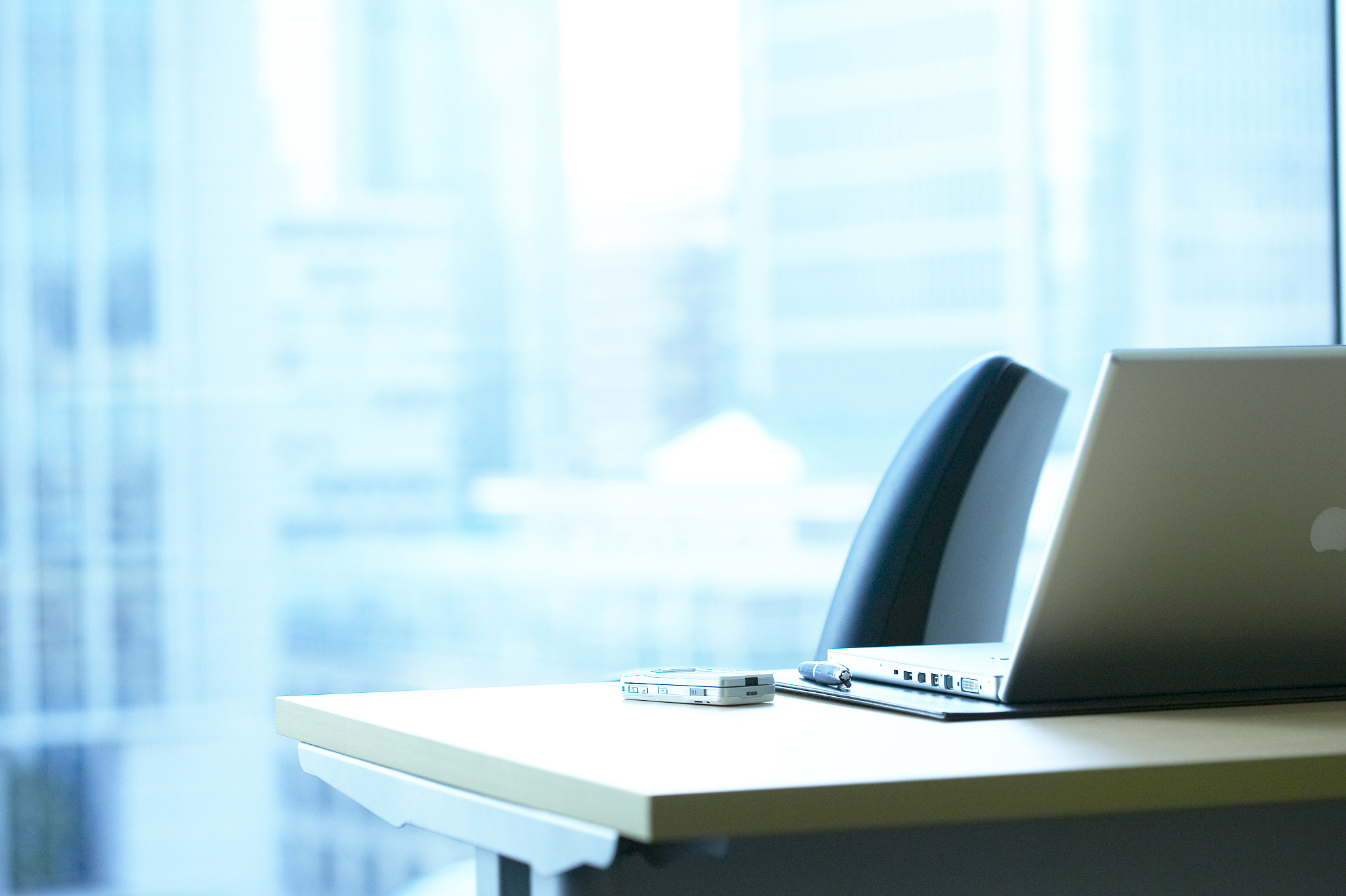 desk in office with laptop, tokyo prefecture, honshu, japan