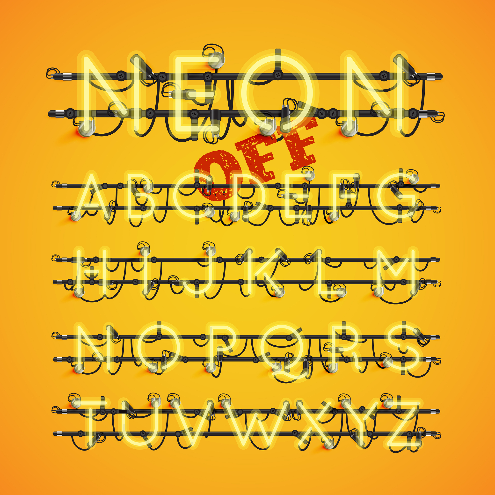 realistic neon font with wires and console