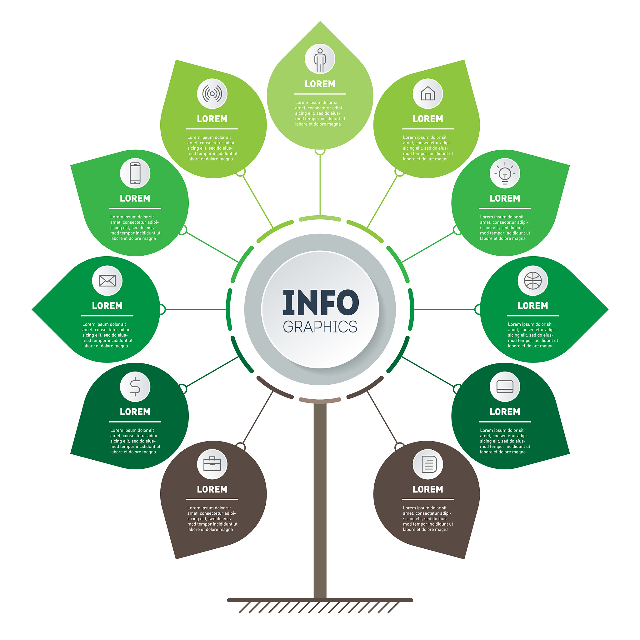 vertical green timeline infographics tree of