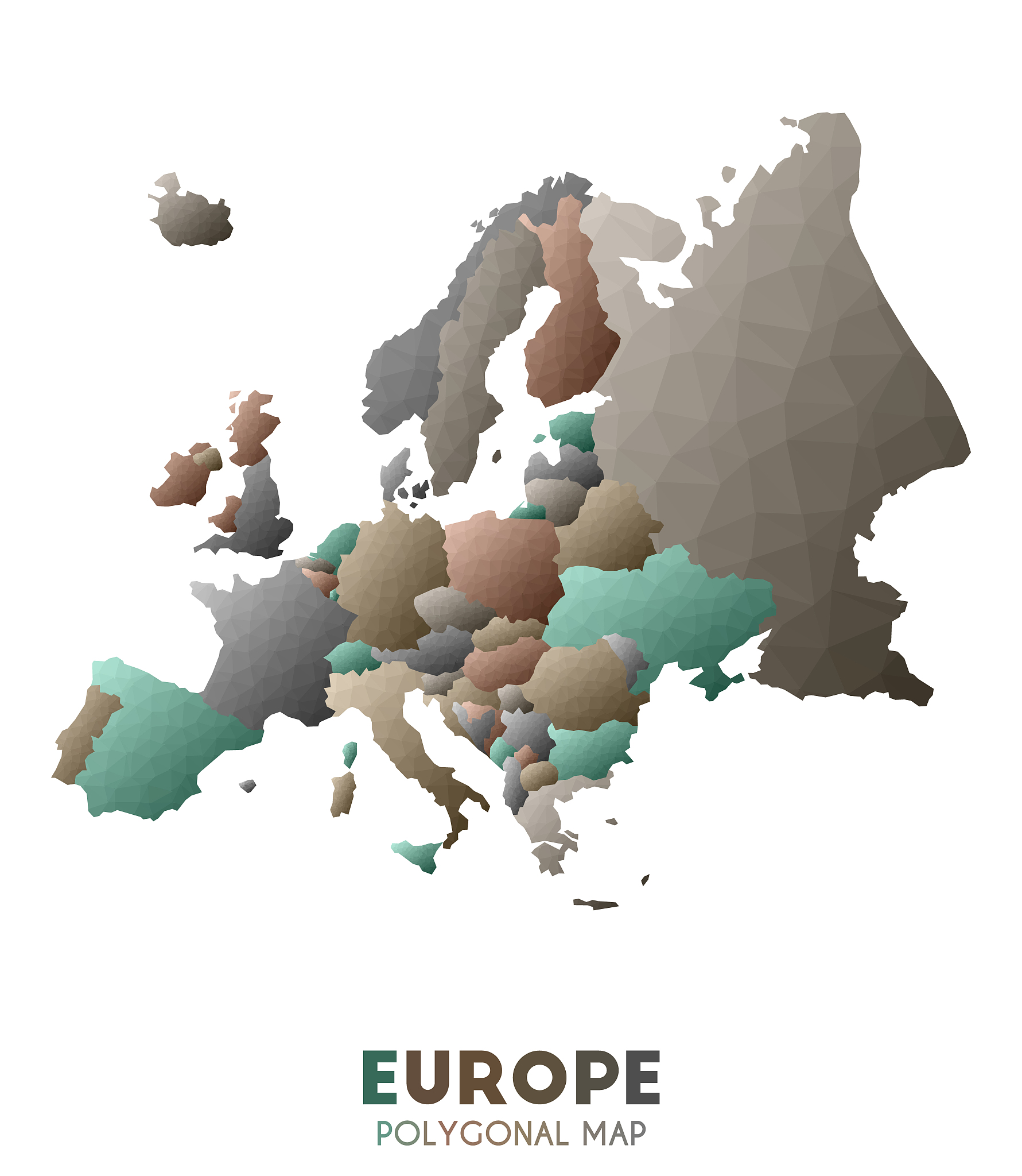 europe map. actual low poly style continent map.