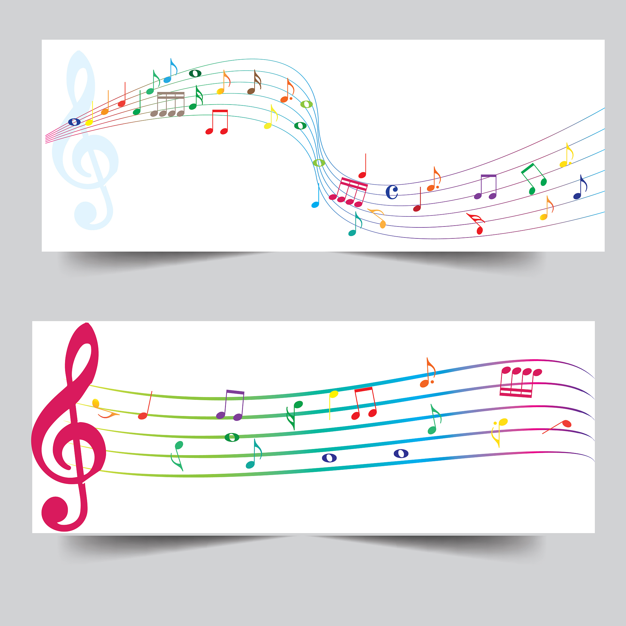 abstract music notes on line wave background. black g-clef and m