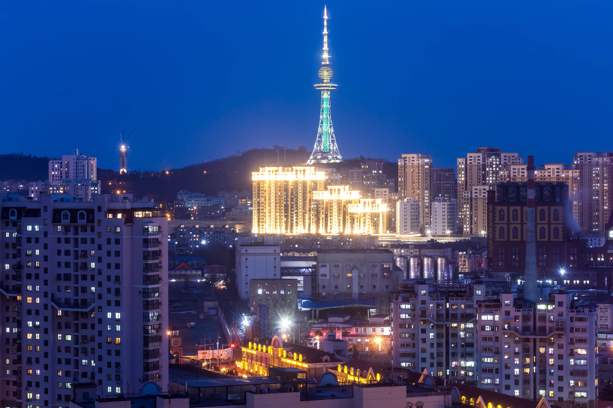 night view in shandong qingdao in chinese new year 2018.