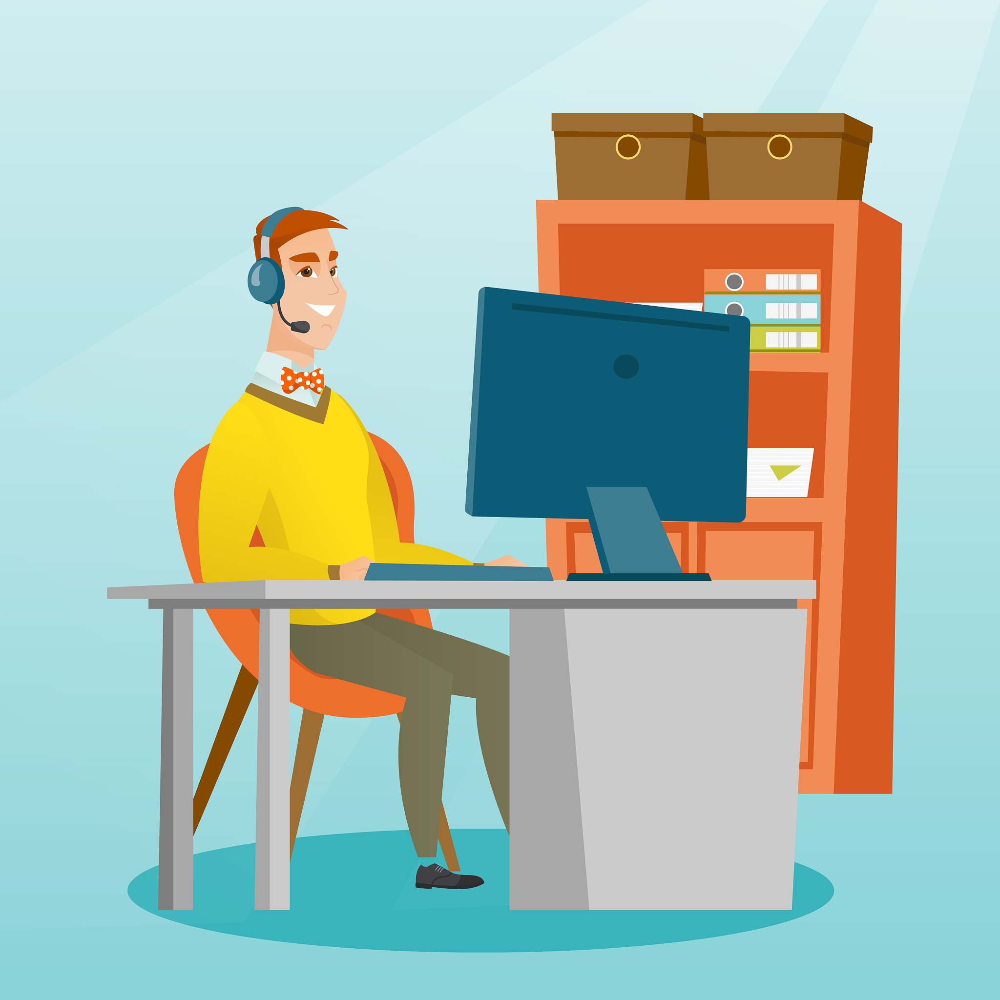 businessman with headset working at office