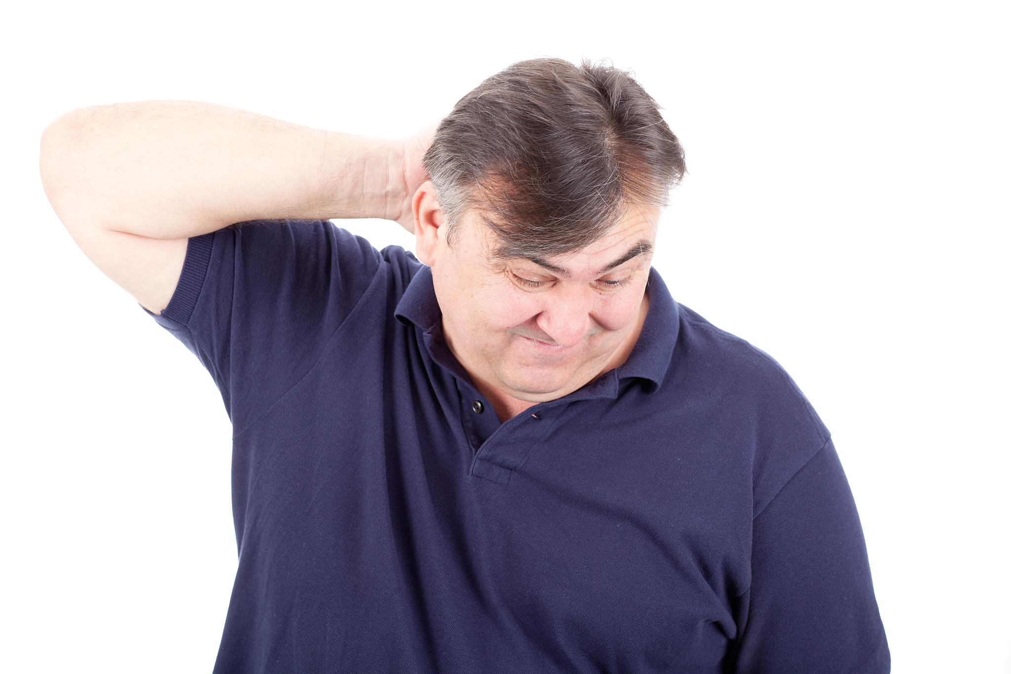 confused mature man isolated on white