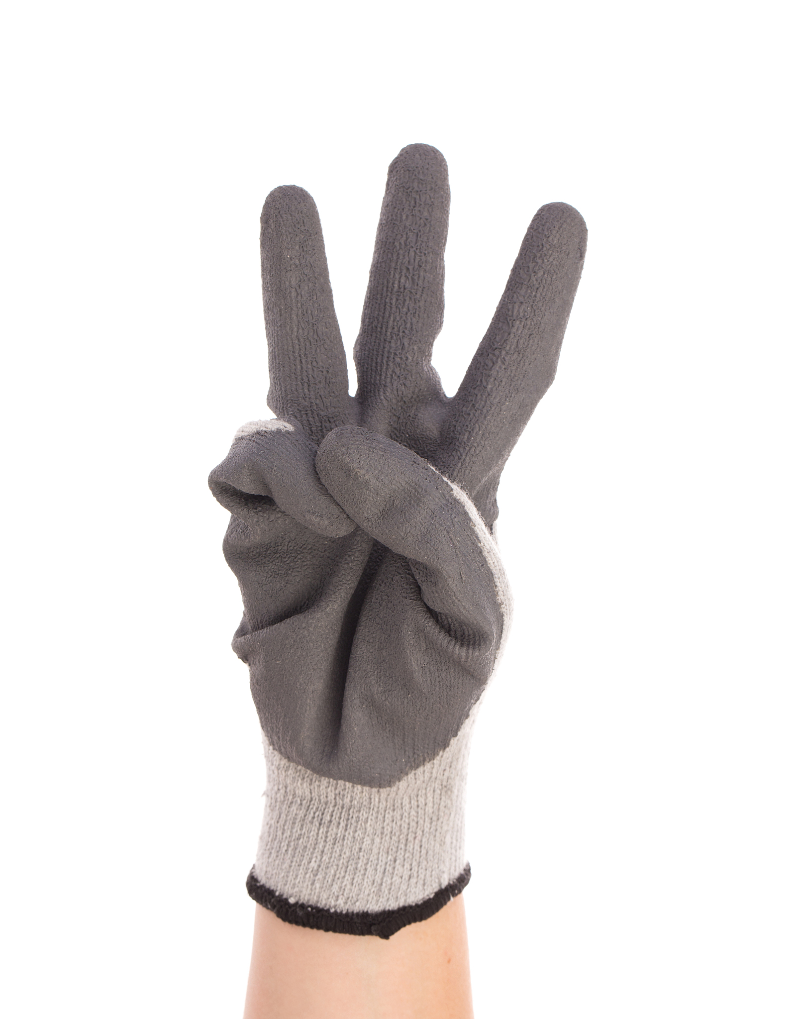 hand shows three in rubber glove.