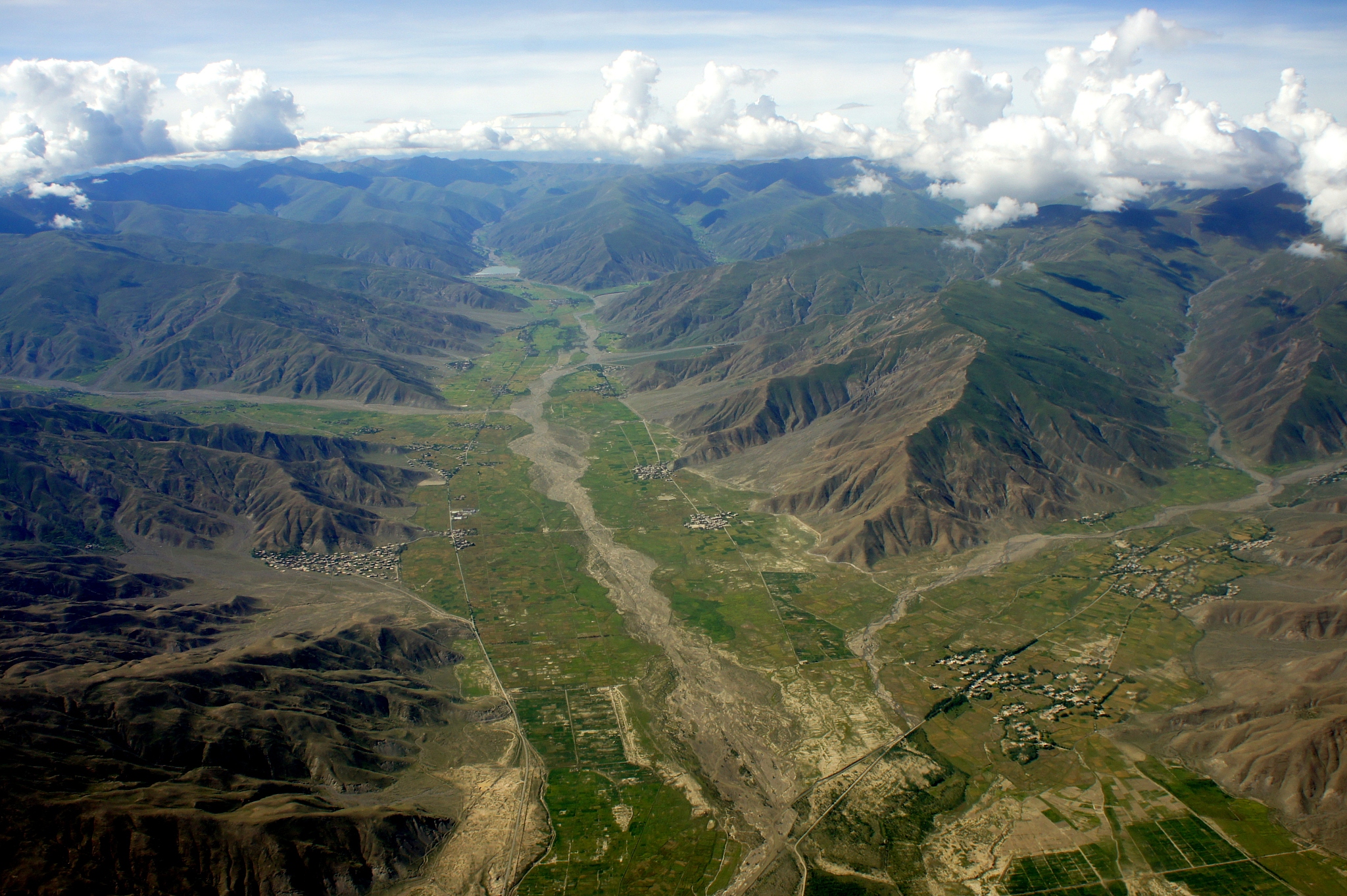 rural tibetan villages in lhasa valley from above